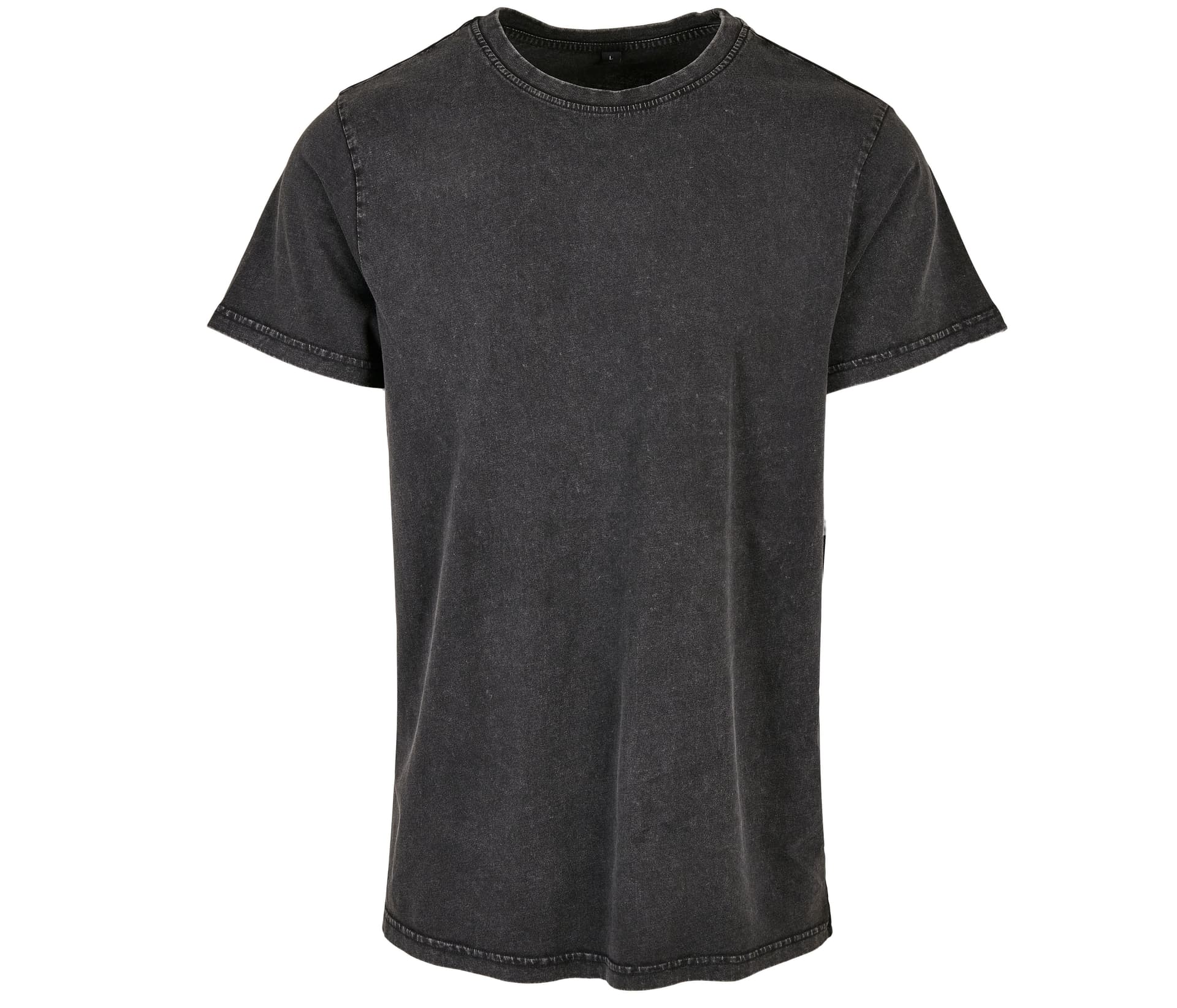 Acid Washed Round Neck Tee — BLACK