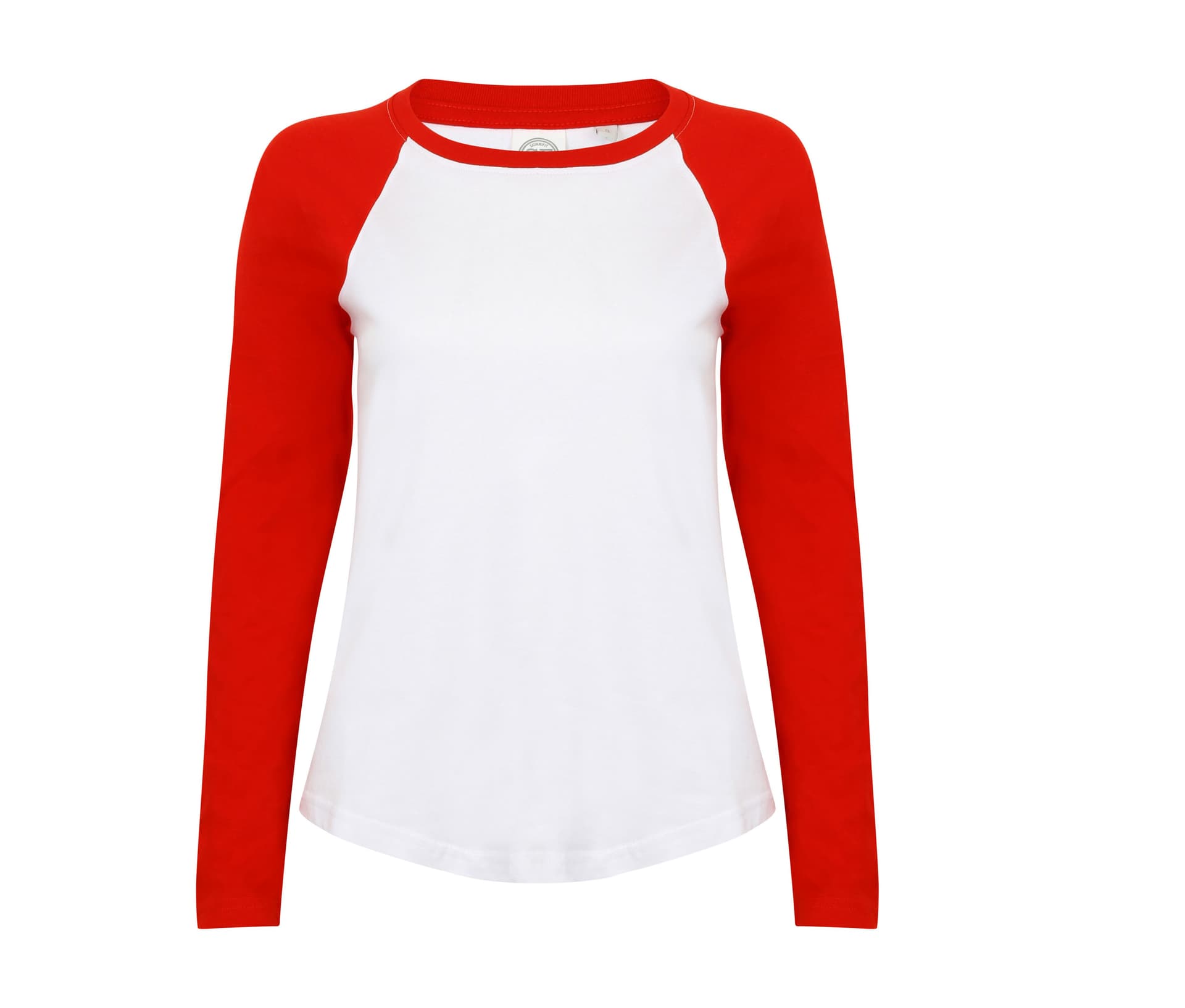 Ladies L/S Baseball T — WHITE/RED