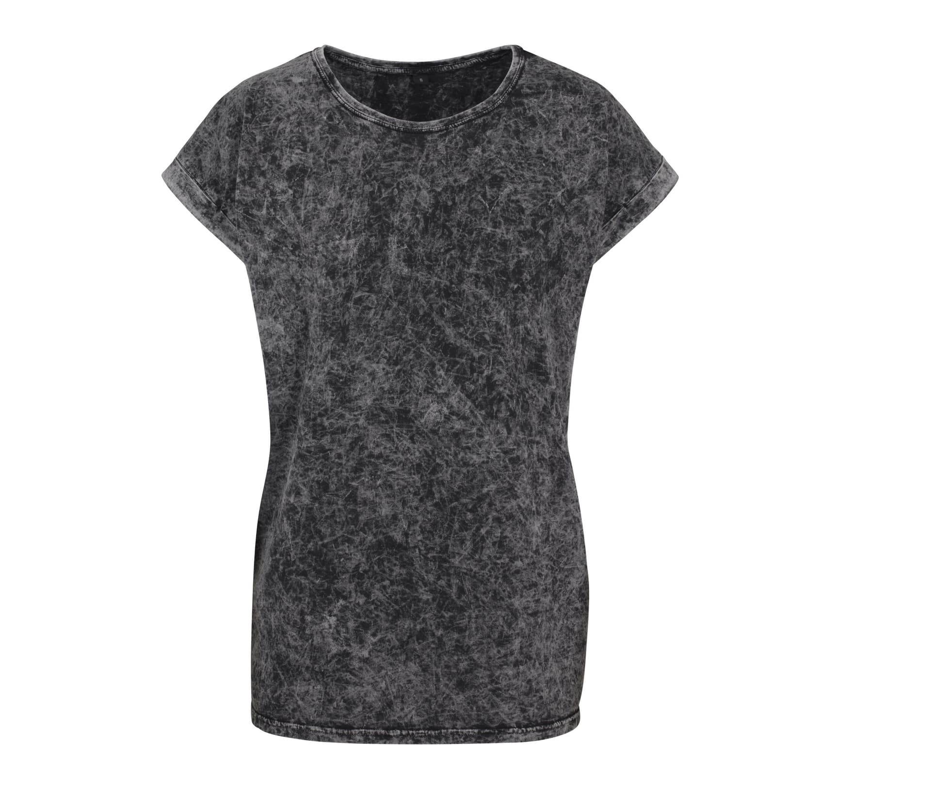 Ladies Acid Washed Extended Shoulder Tee — DARK GREY/WHITE