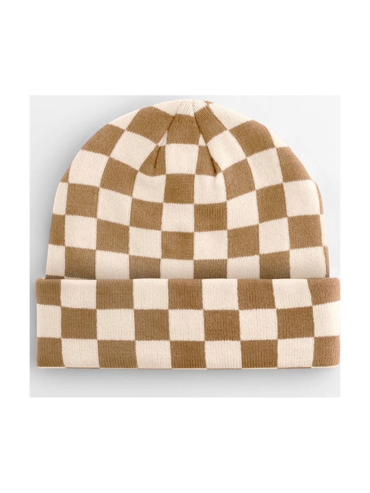Checkerboard Beanie — Biscuit/Almond