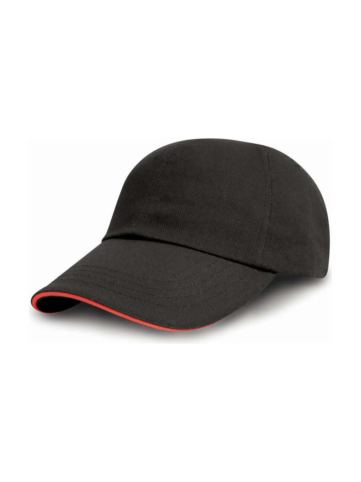 Brushed Cotton Decorator Cap with Sandwich Peak — Black/Red