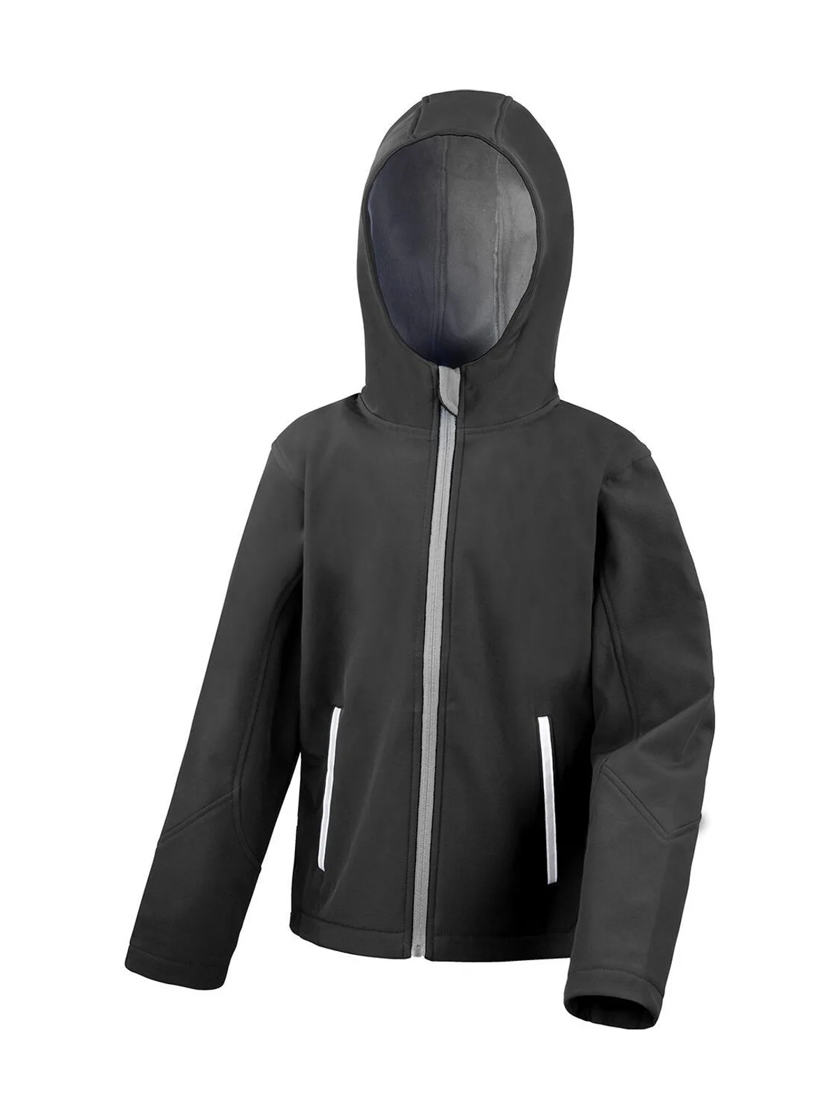 Kids TX Performance Hooded Softshell Jacket — Black/Grey