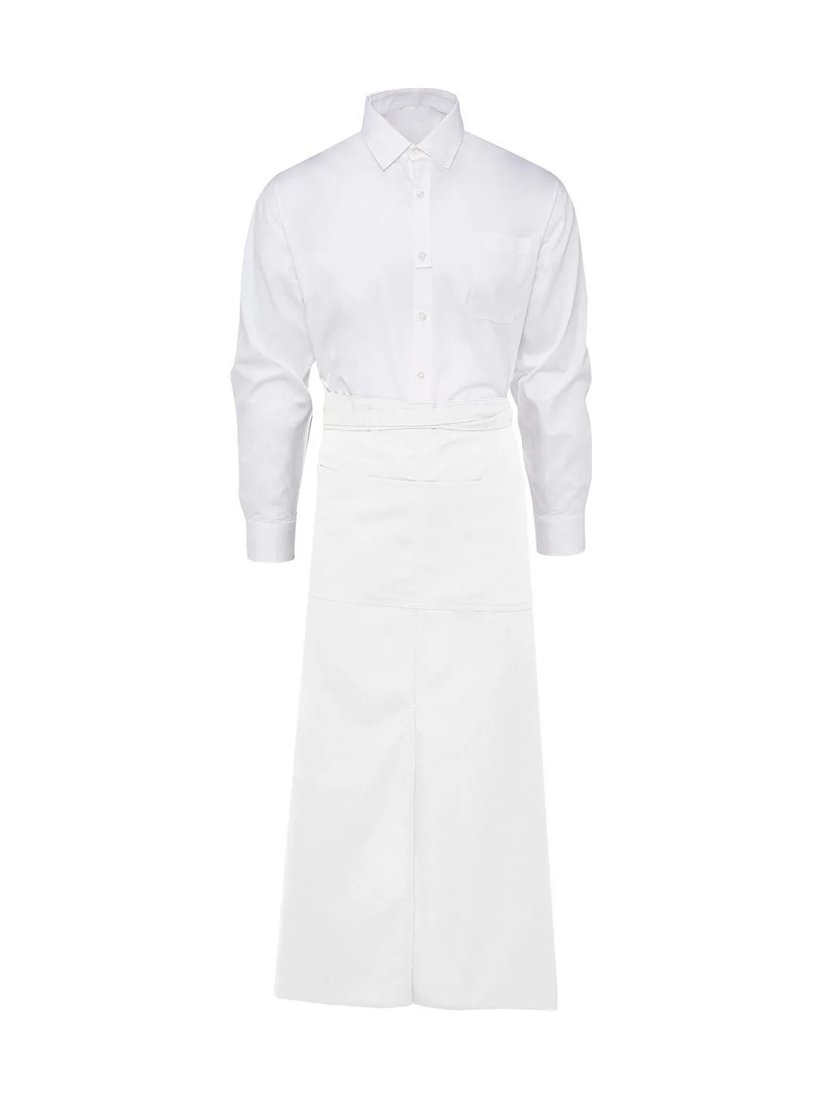 BERLIN Long Bistro Apron with Vent and Pocket — White