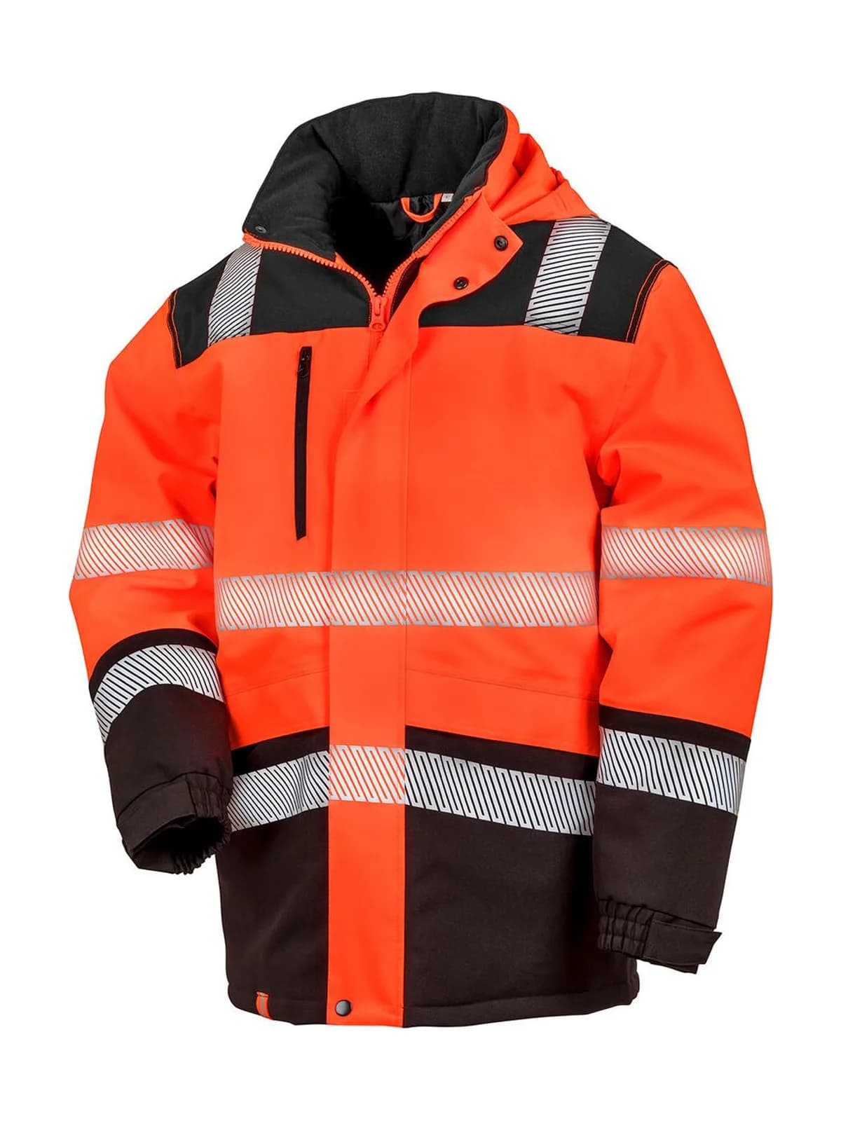 Printable Waterproof Softshell Safety Coat — Fluorescent Orange/Black