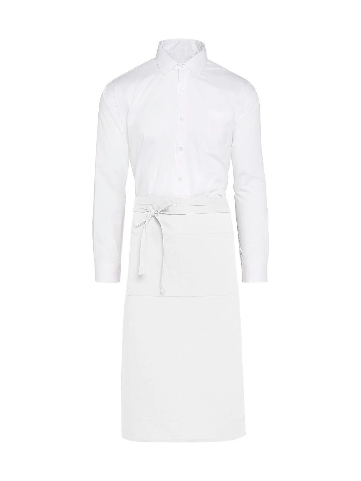 ROME - Medium Length Bistro Apron with Pocket — White