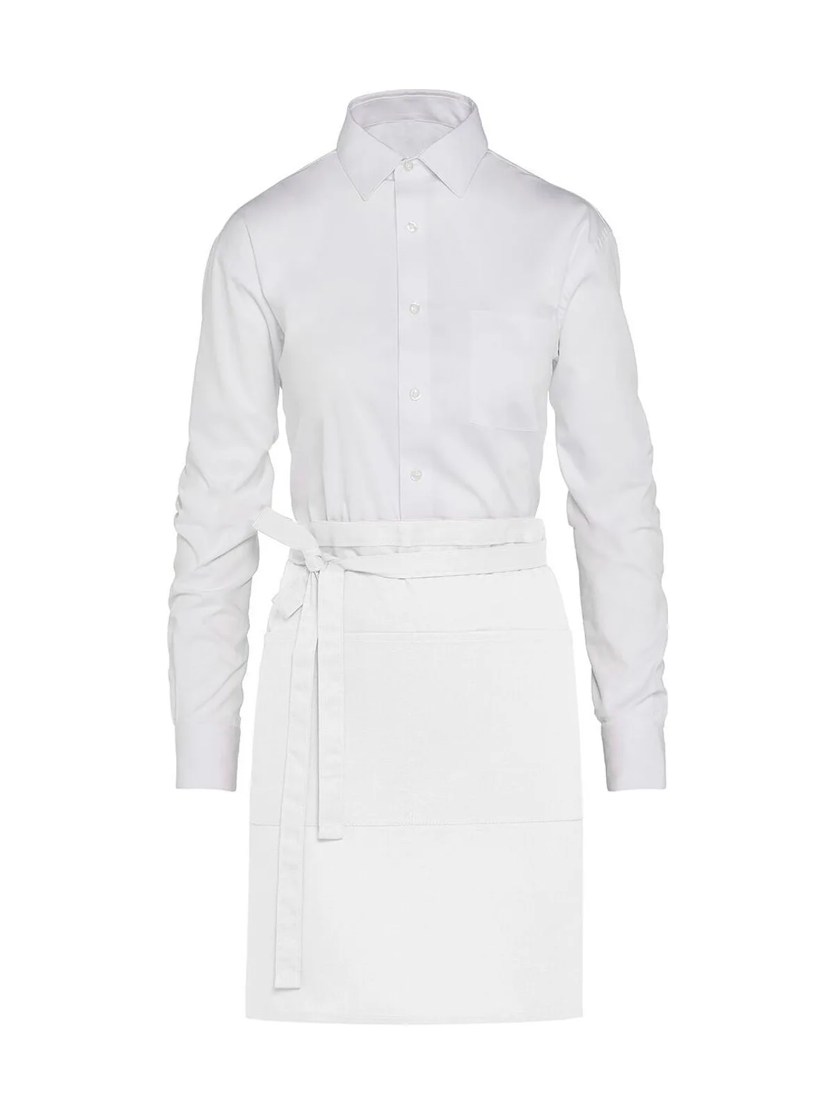 BRUSSELS - Short Bistro Apron with Pocket — White
