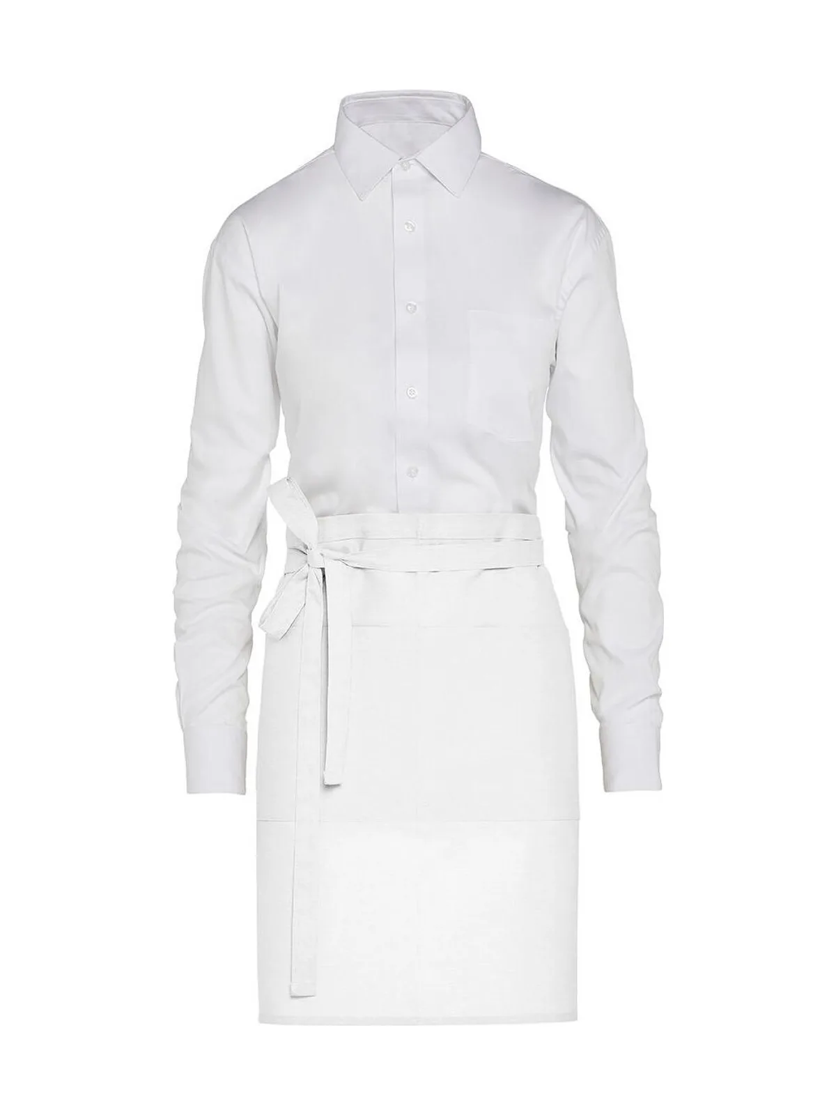 BRUSSELS - Short Recycled Bistro Apron with Pocket — White