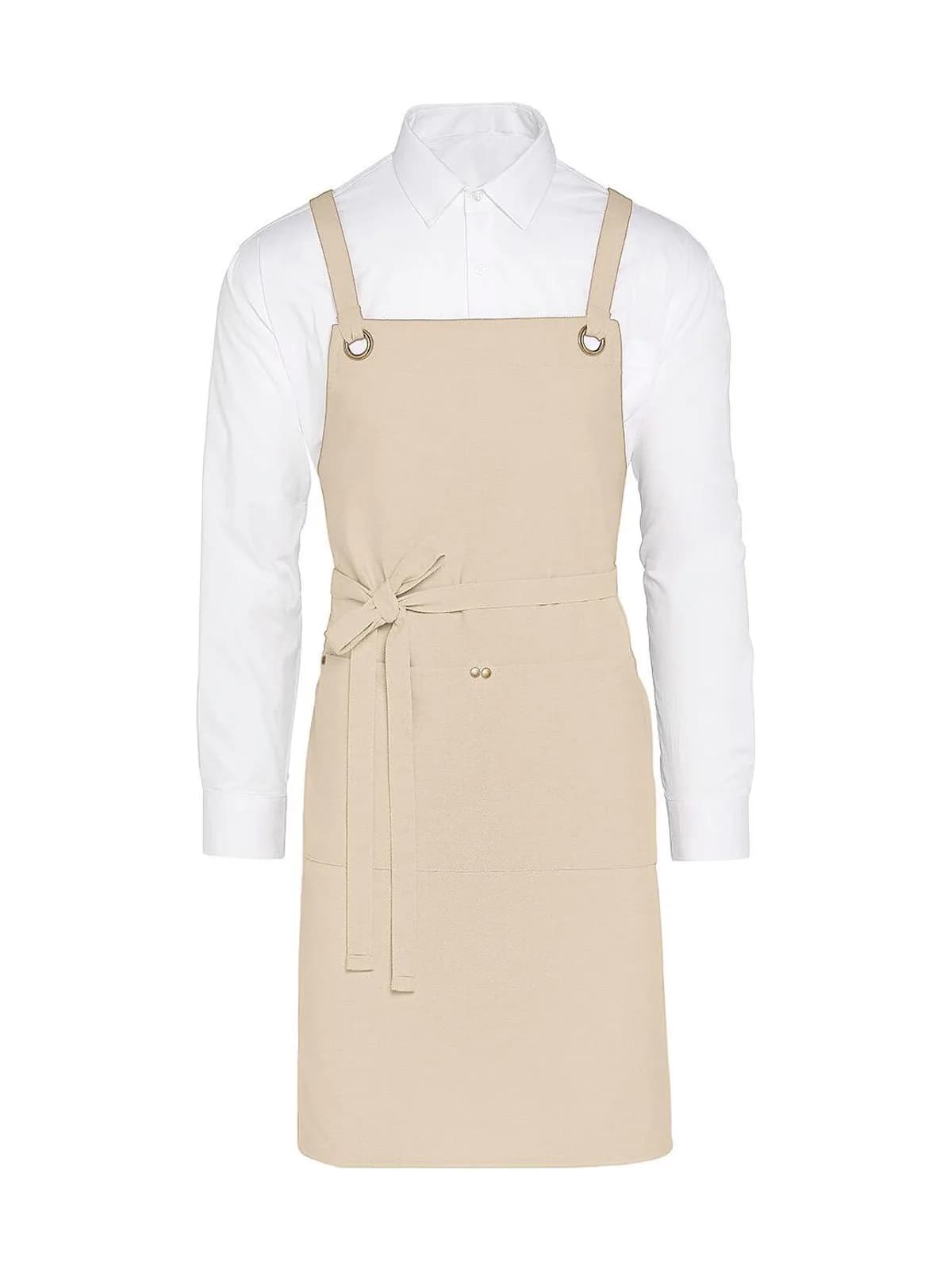 PROVENCE - Crossover Eyelets Bib Apron with Pocket — Natural