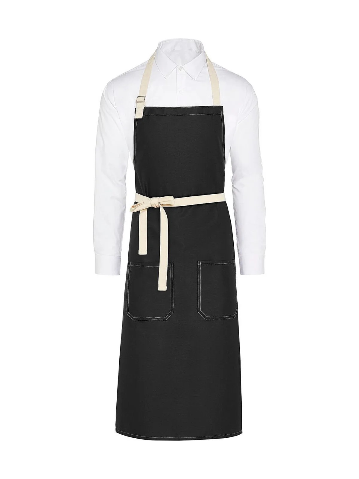SANTORINI - Contrasted Bib Apron with Pocket — Black