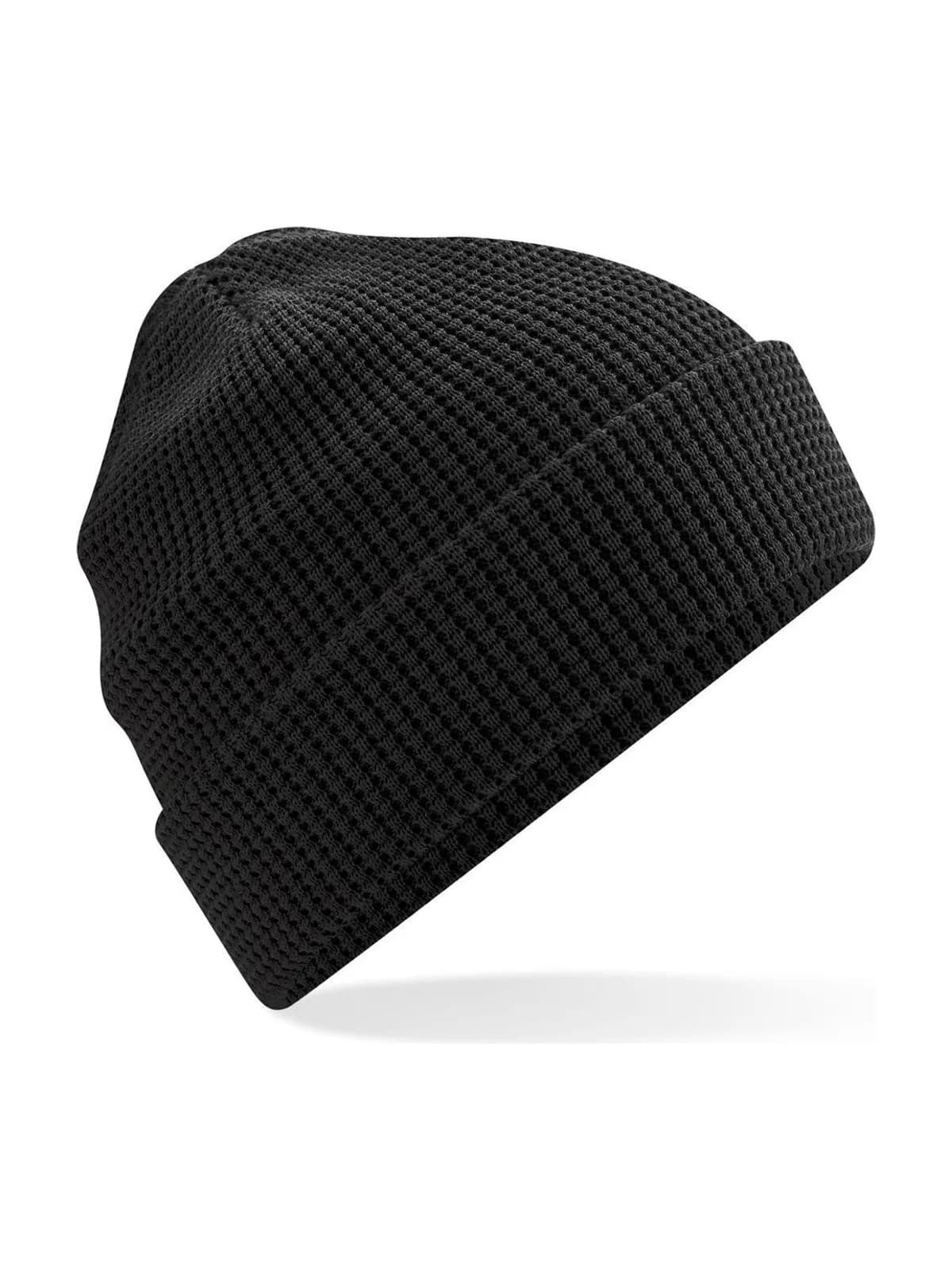 Organic Cotton Waffle Beanie — BLACK