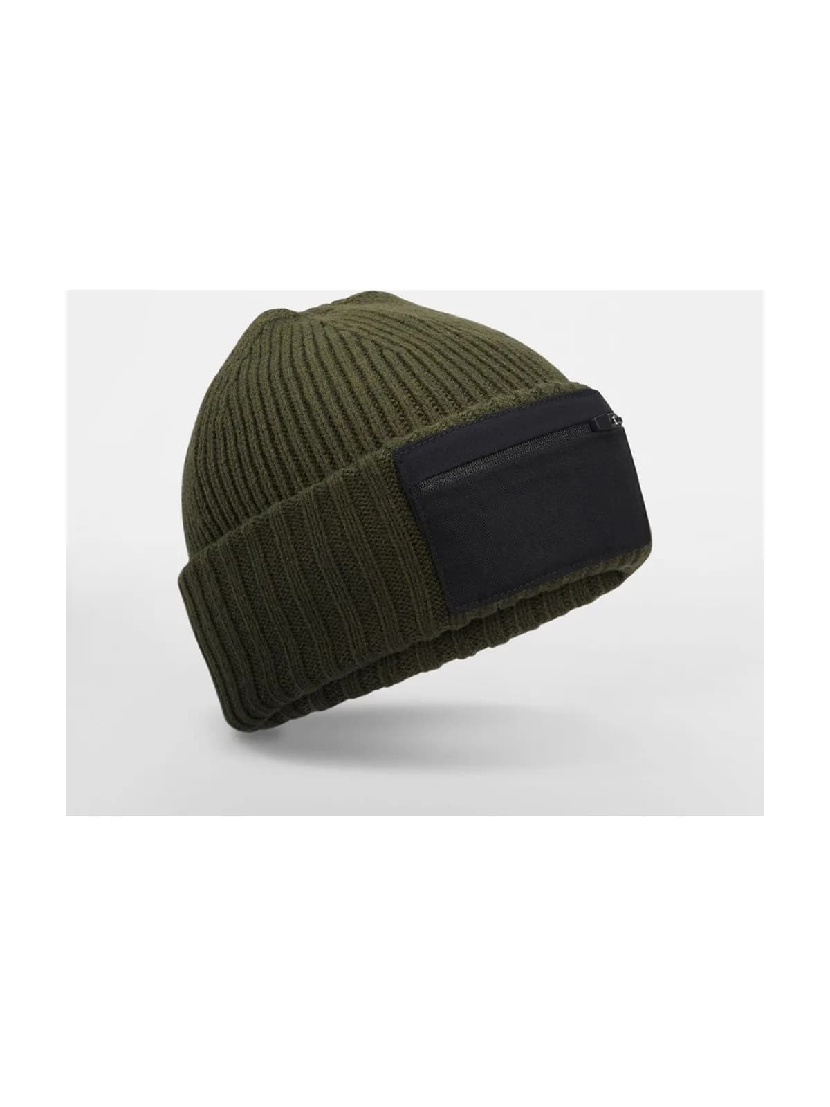 Zip Patch Beanie — MILITARY GREEN/BLACK