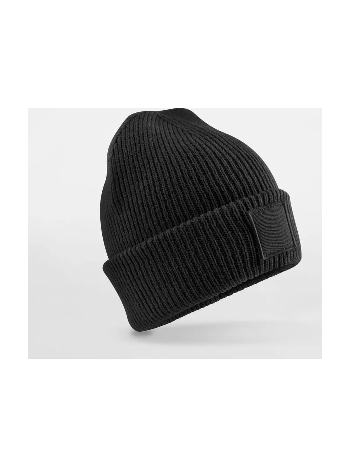 Kids Deep Cuffed Tonal Patch Beanie — BLACK