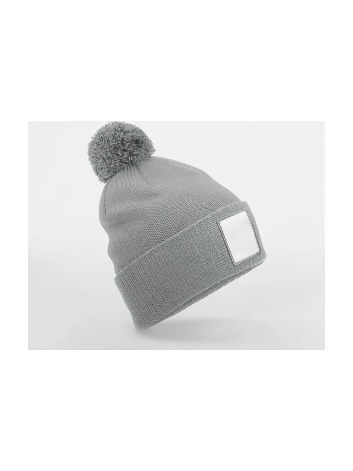 Appliqué Patch Pom Beanie — ASH / WHITE