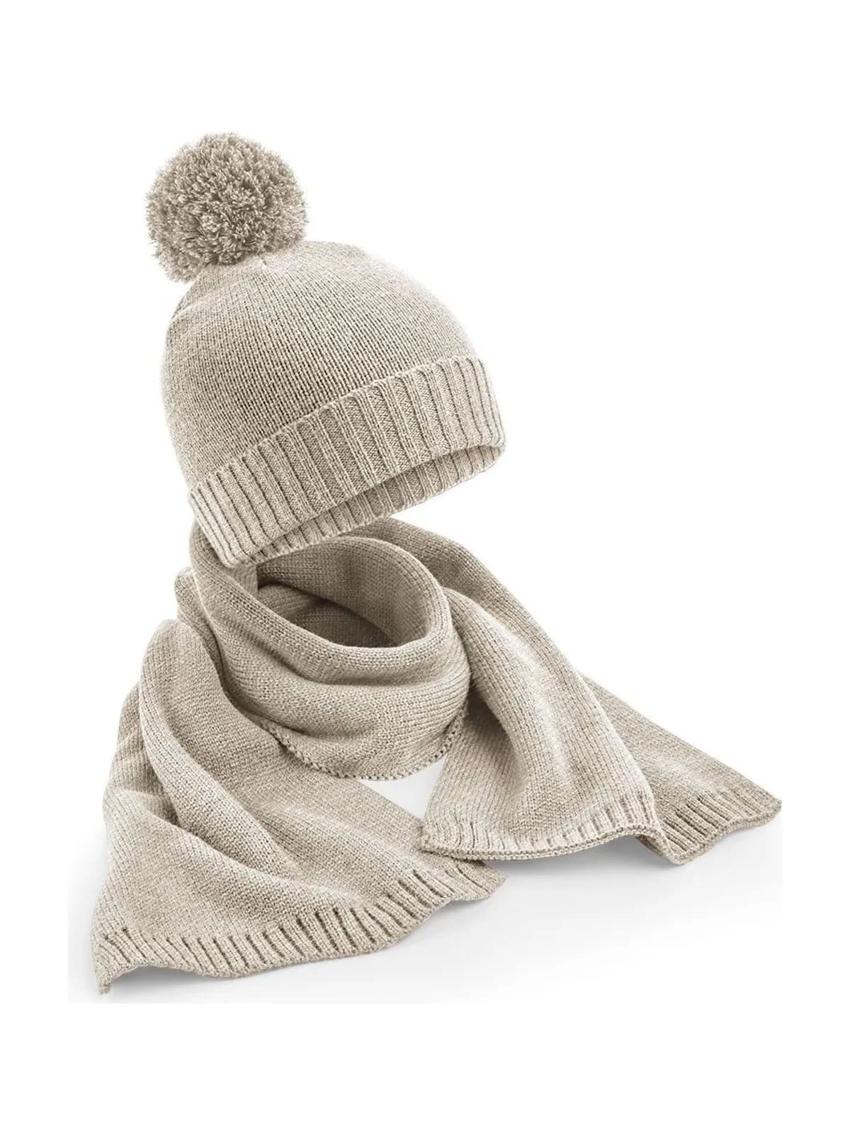Knitted Scarf And Beanie Gift Set — OATMEAL FLECK