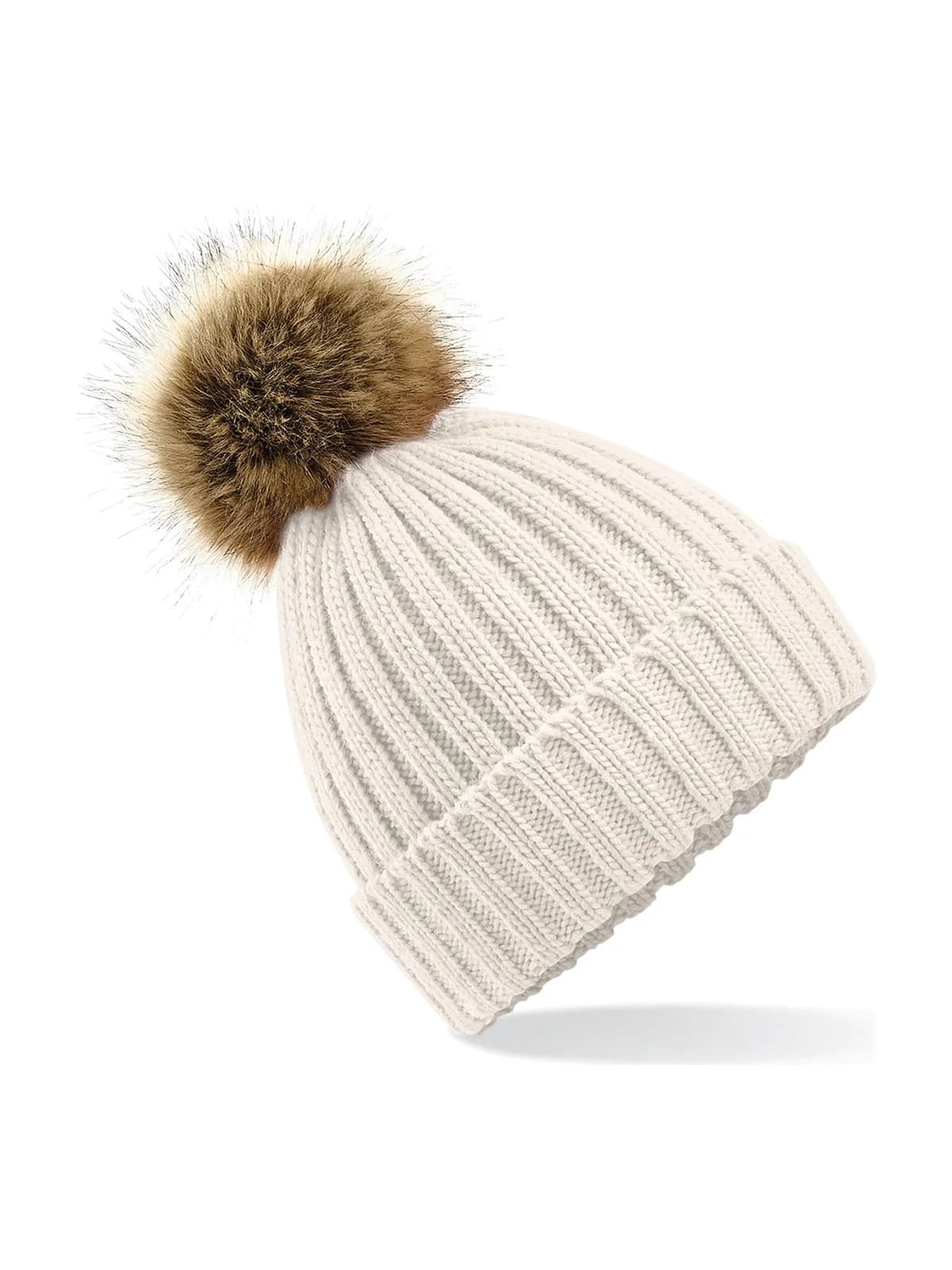 Faux Fur Pop Pom Chunky Beanie — OATMEAL