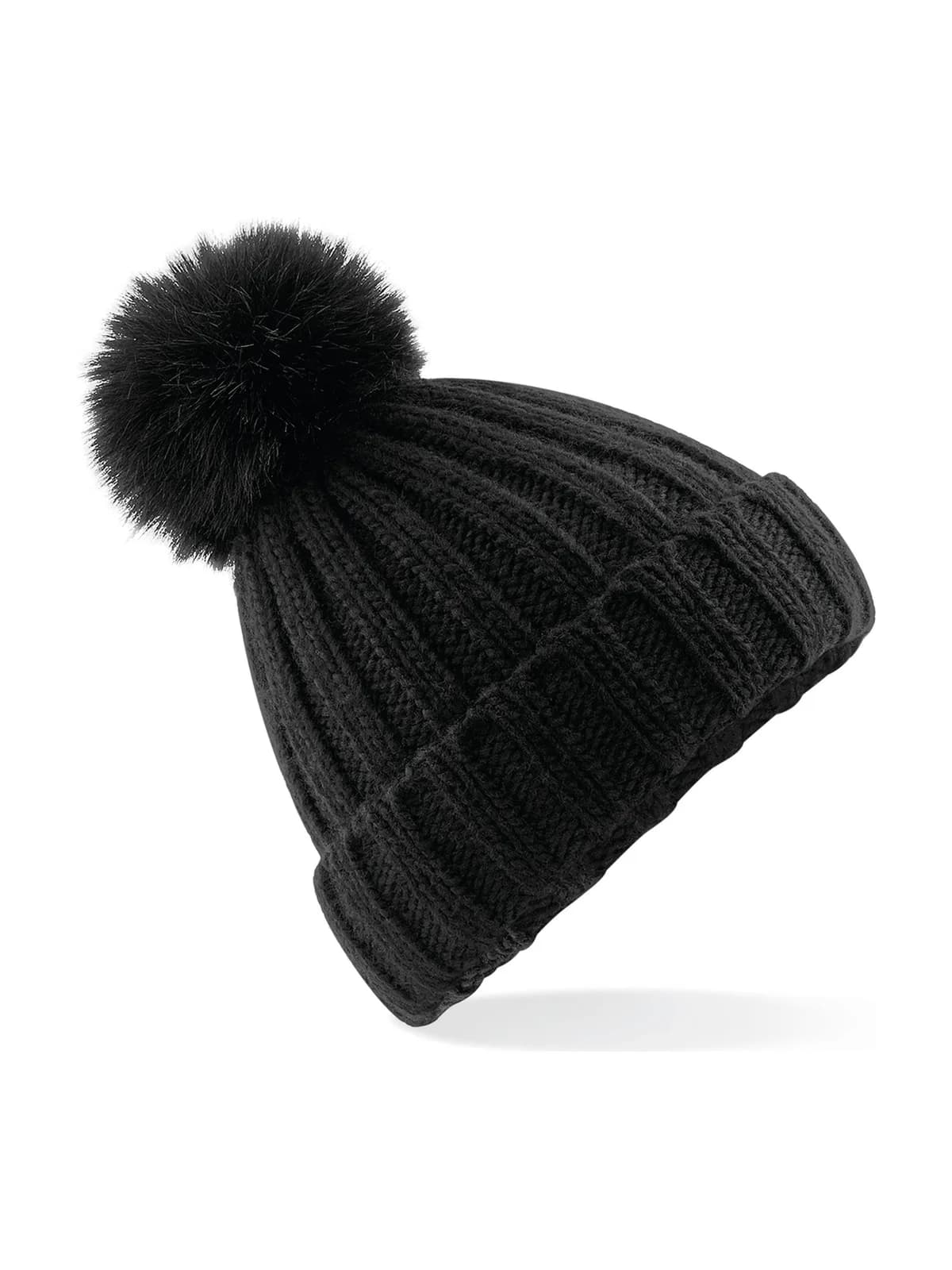 Verbier Faux Fur Pop Pom Chunky Beanie — BLACK