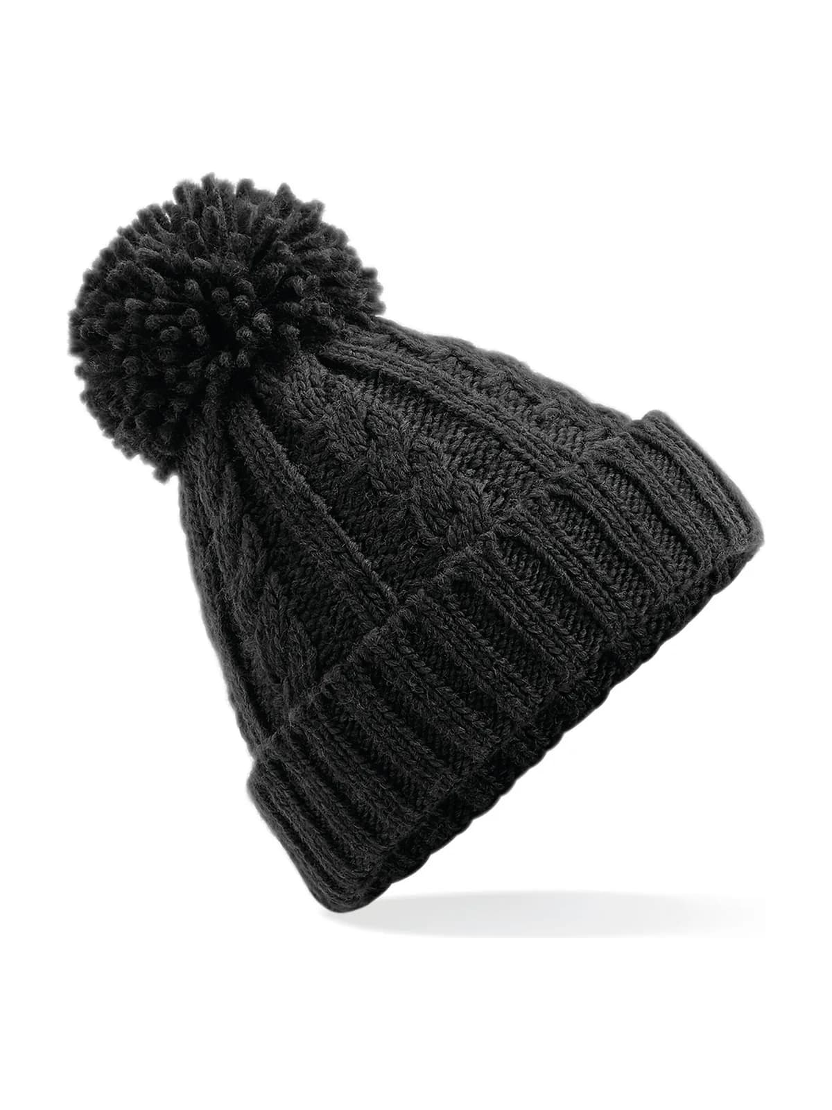 Cable Knit Melange Beanie — BLACK