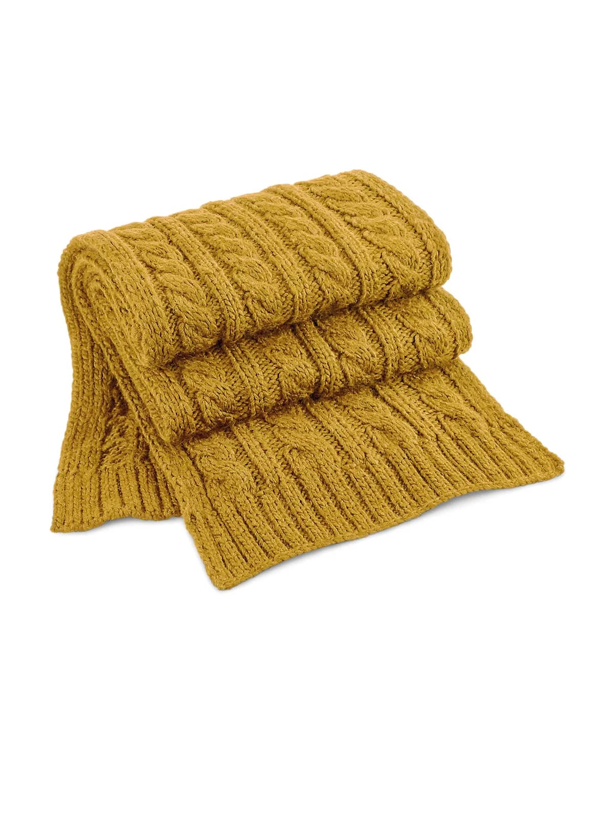 Cable Knit Melange Scarf — MUSTARD