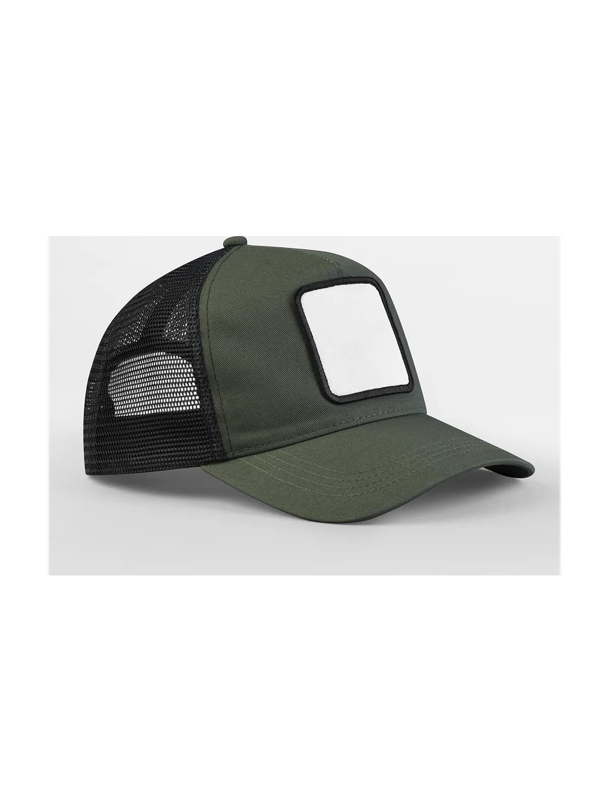 Appliqué Patch 5 Panel Trucker — OLIVE GREEN/BLACK