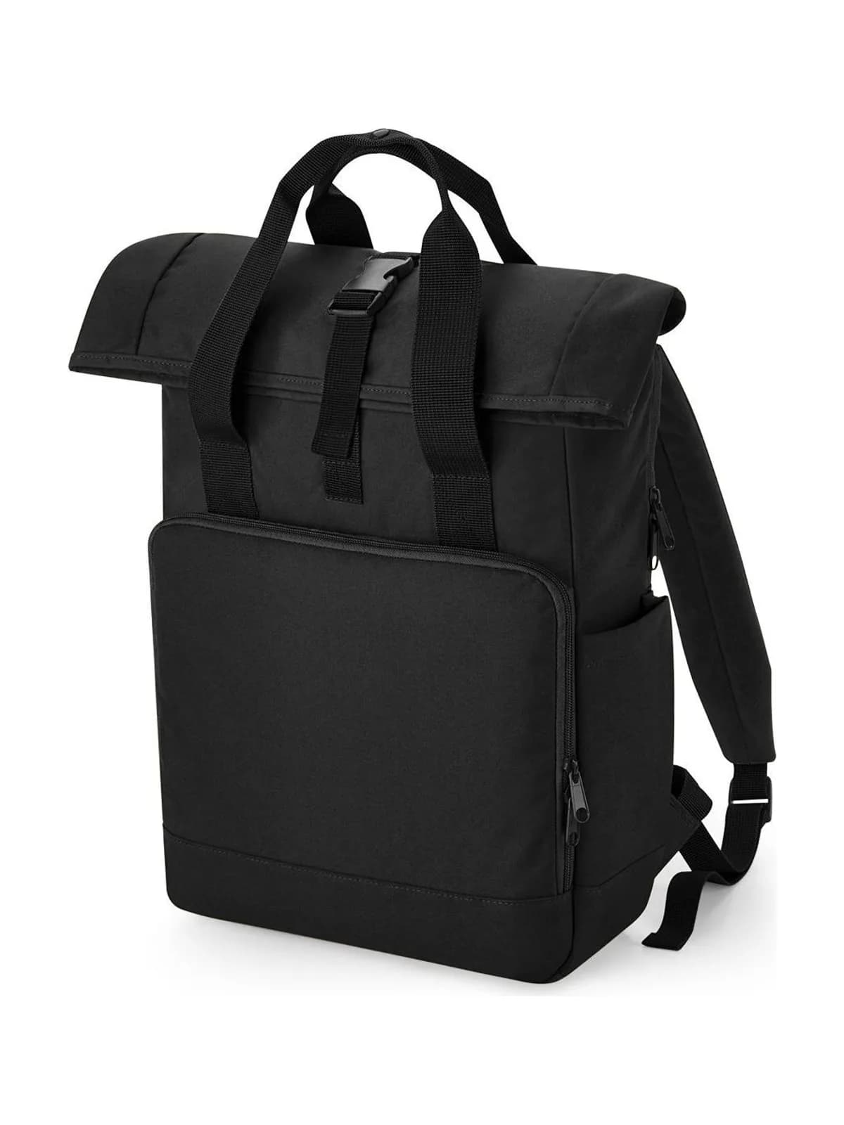 Recycled Twin Handle Roll-Top Laptop Backpack — BLACK