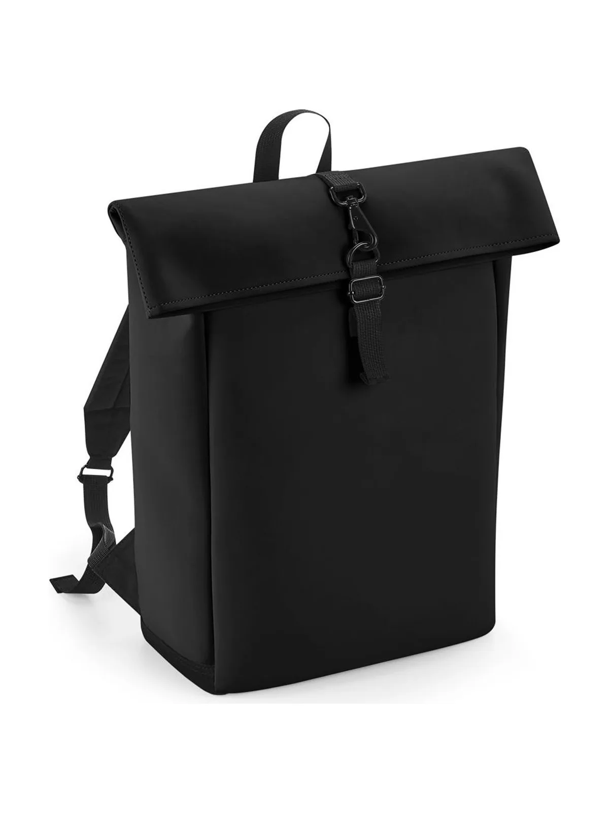 Matte Pu Roll-Top Backpack — BLACK