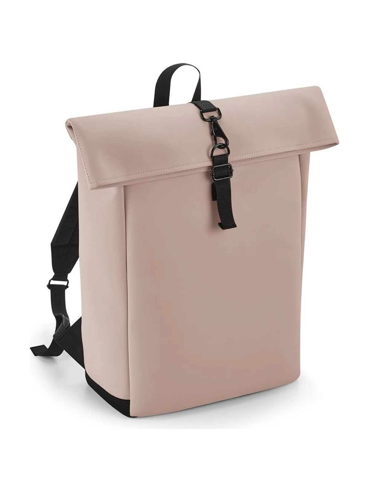 Matte Pu Roll-Top Backpack — NUDE PINK