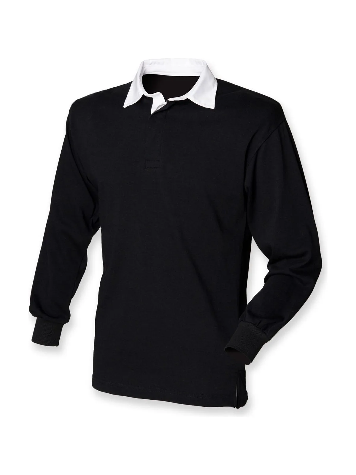 Men's Long Sleeved Plain Rugby Shirt — BLACK / WHITE