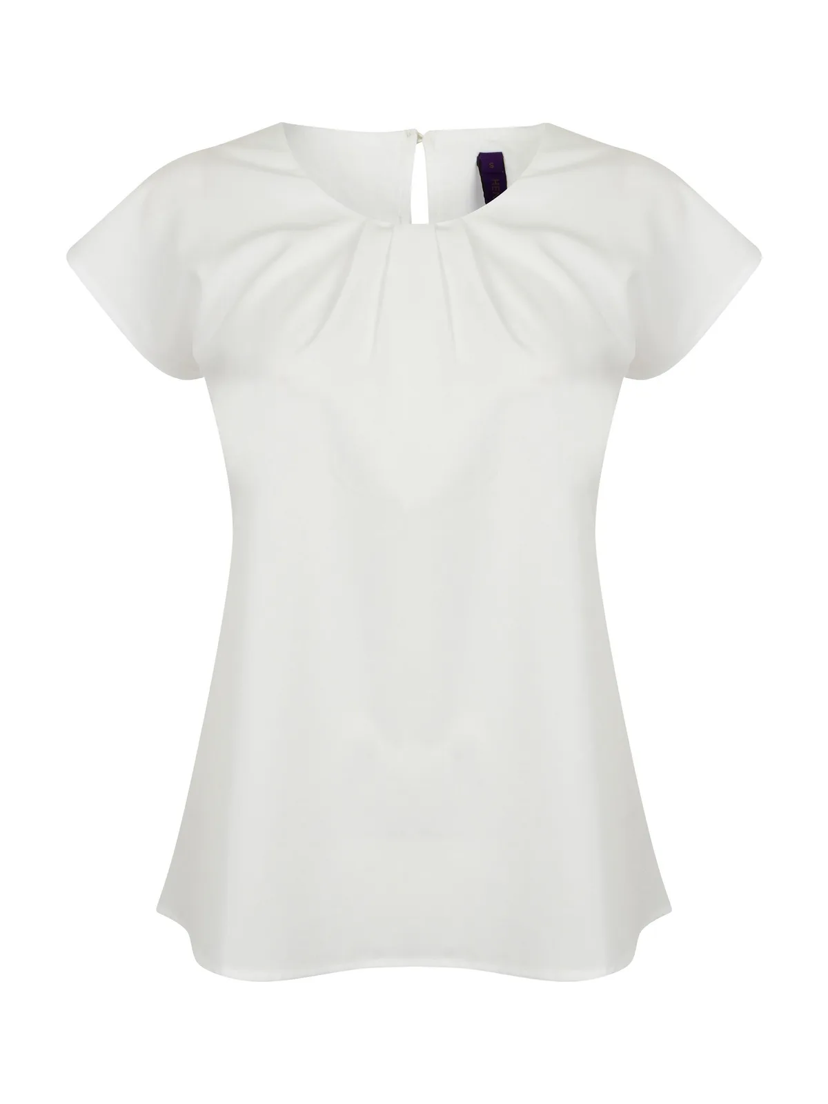 Ladies' Pleat Front Short Sleeved Blouse — WHITE