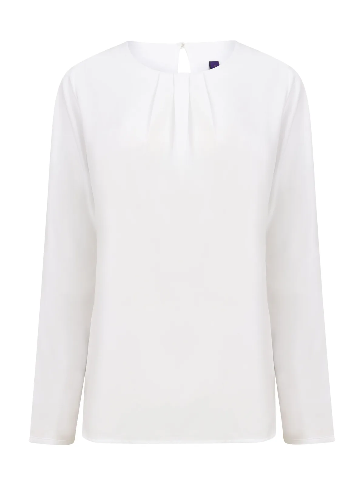 Ladies' Pleat Front Long Sleeved Blouse — WHITE