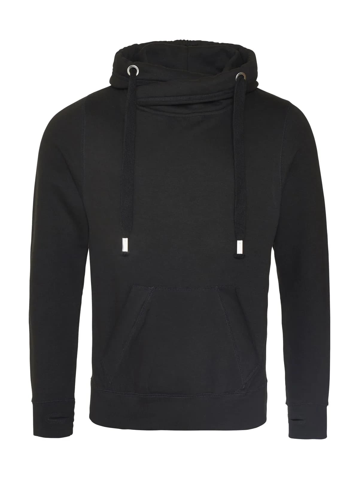 Cross Neck Hoodie — JET BLACK