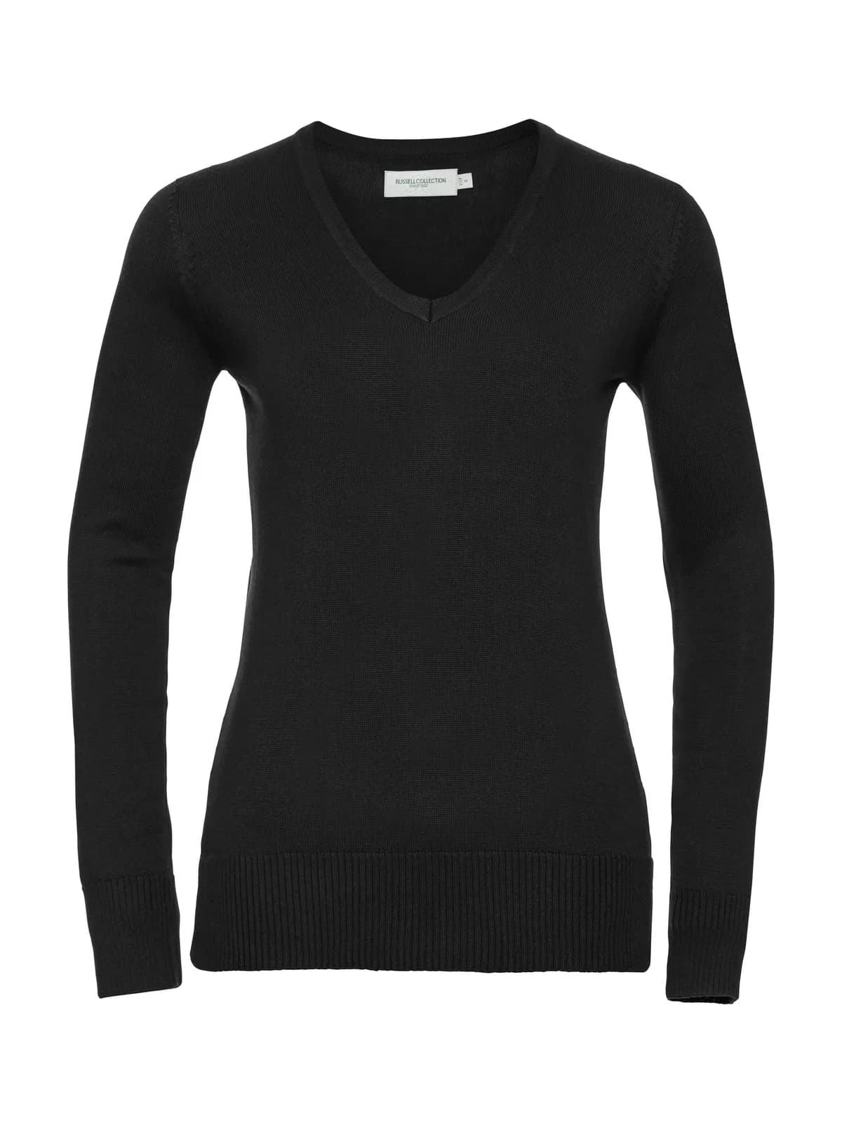 Ladies' V-Neck Knitted Pullover — BLACK