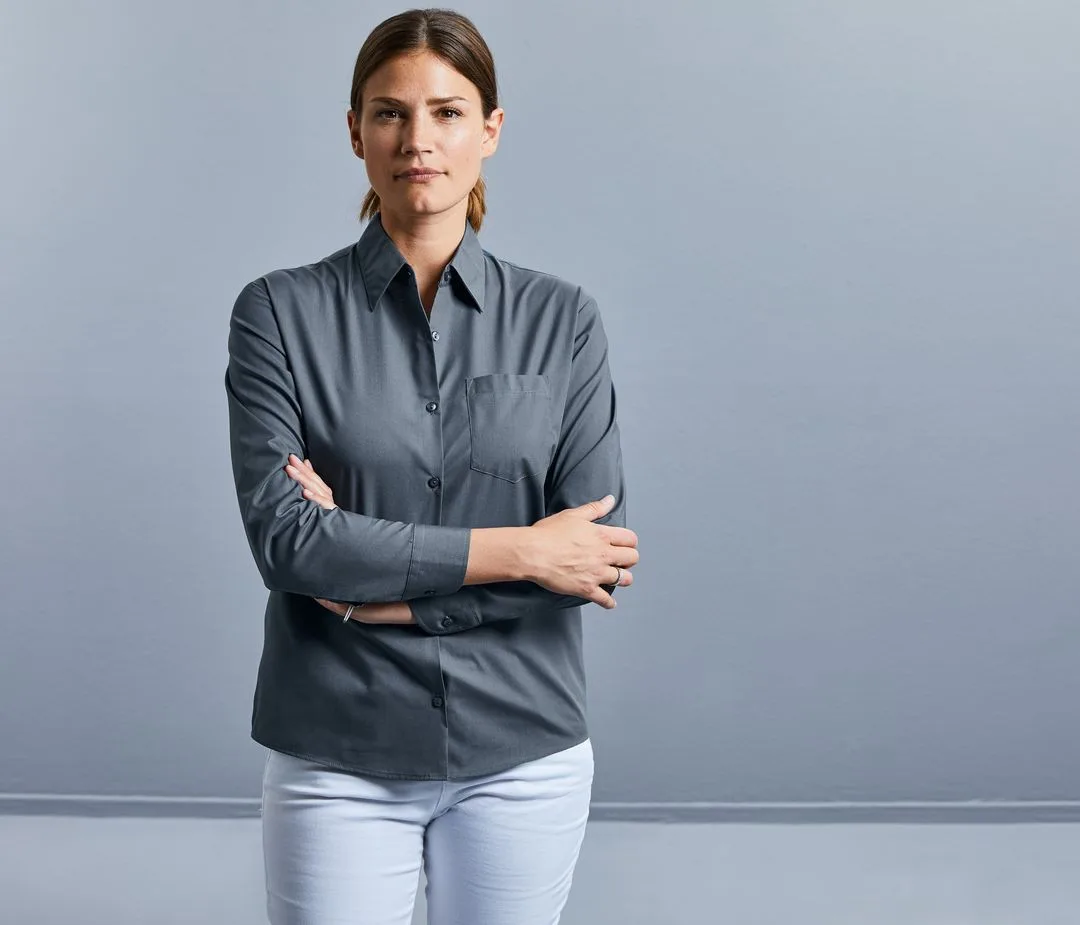 Ladies' Long Sleeve Classic Polycotton Poplin Shirt — customisable Shirts by Russell Collection
