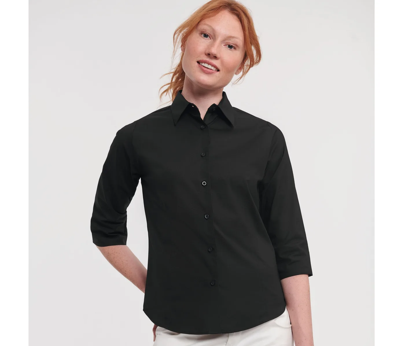 Ladies' 3/4 Sleeve Fitted Stretch Shirt — customisable Shirts by Russell Collection