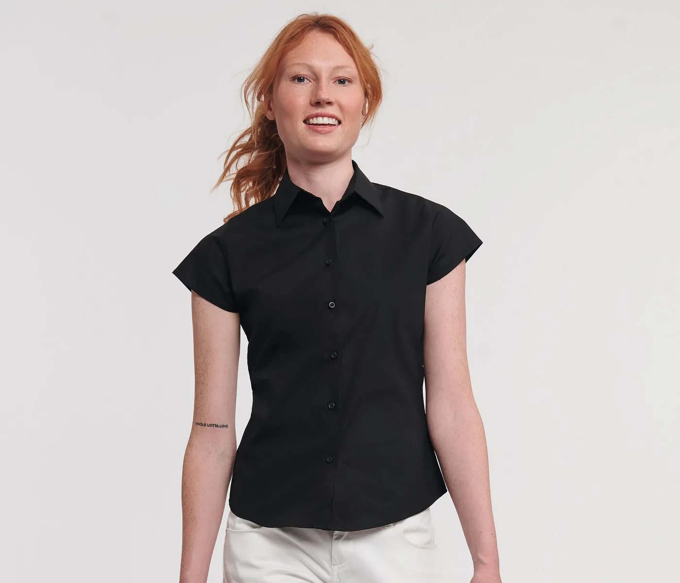Ladies' Short Sleeve Fitted Stretch Shirt — customisable Shirts by Russell Collection