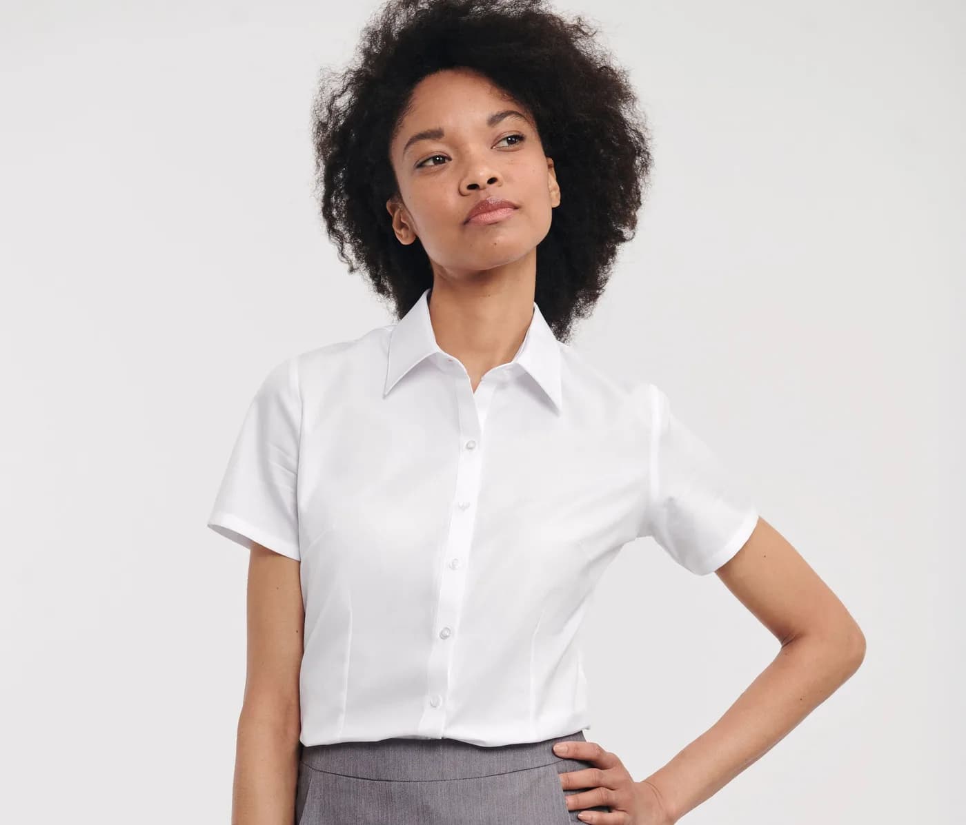 Ladies' Short Sleeve Tailored Herringbone Shirt — customisable Shirts by Russell Collection