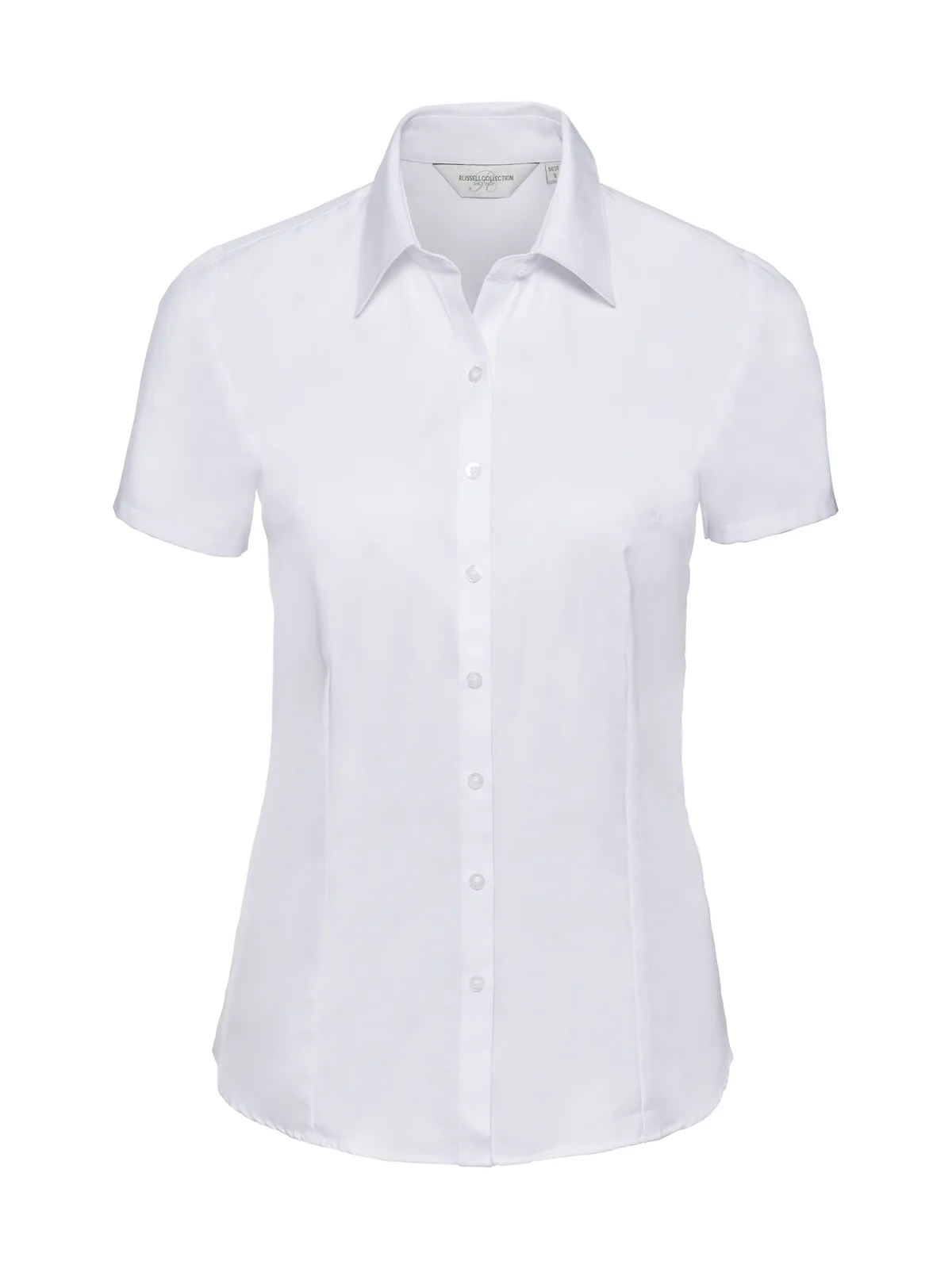 Ladies' Short Sleeve Tailored Herringbone Shirt — WHITE