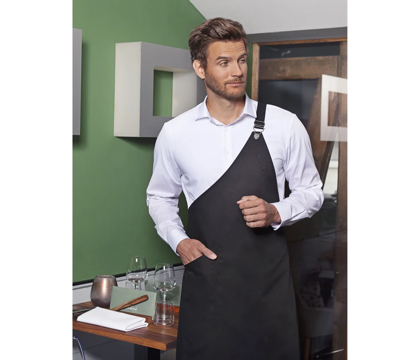 Asymmetrical Bib Apron Classic With Pocket — Tabliers & tenues de service Karlowsky à personnaliser