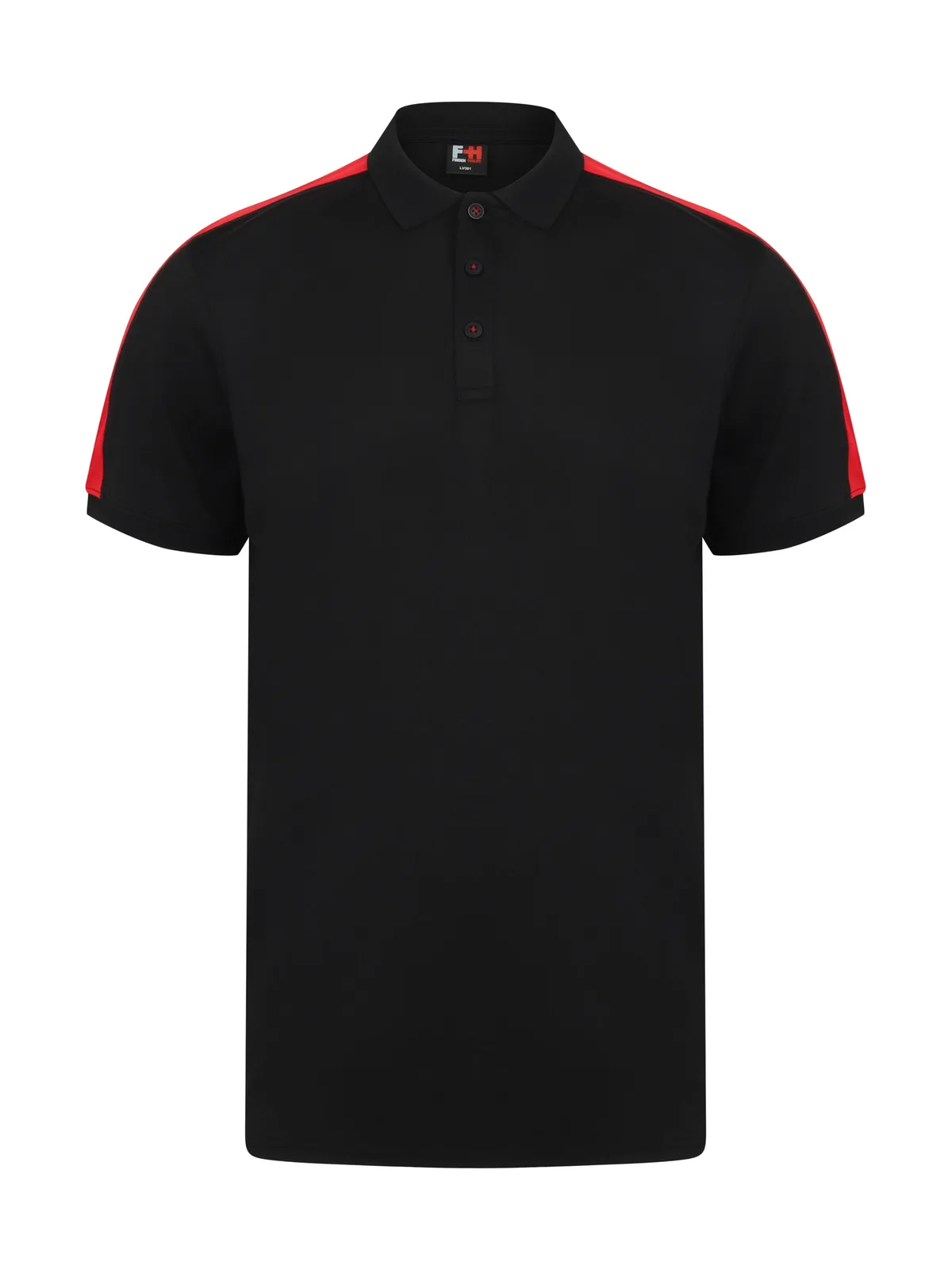 Adults Contrast Panel Polo — BLACK/RED