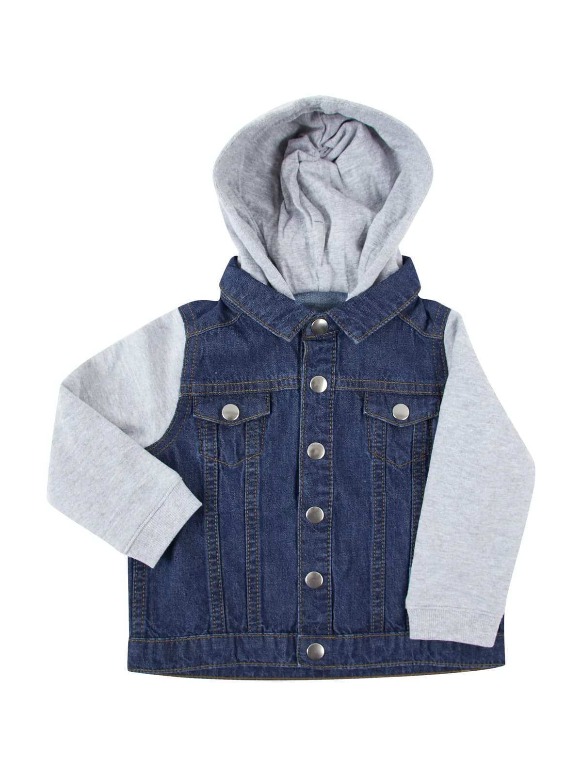 Denim Jacket With Hood — BLUE / HEATHER GREY