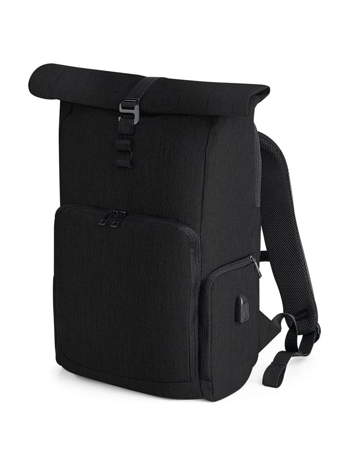 Q-Tech Charge Roll-Top Backpack — BLACK