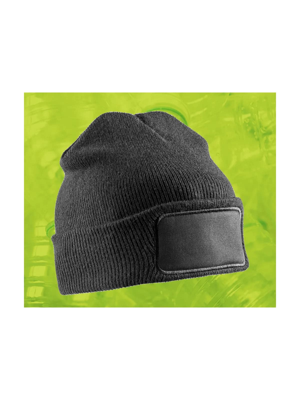 Recycled Double Knit Printers Beanie — BLACK