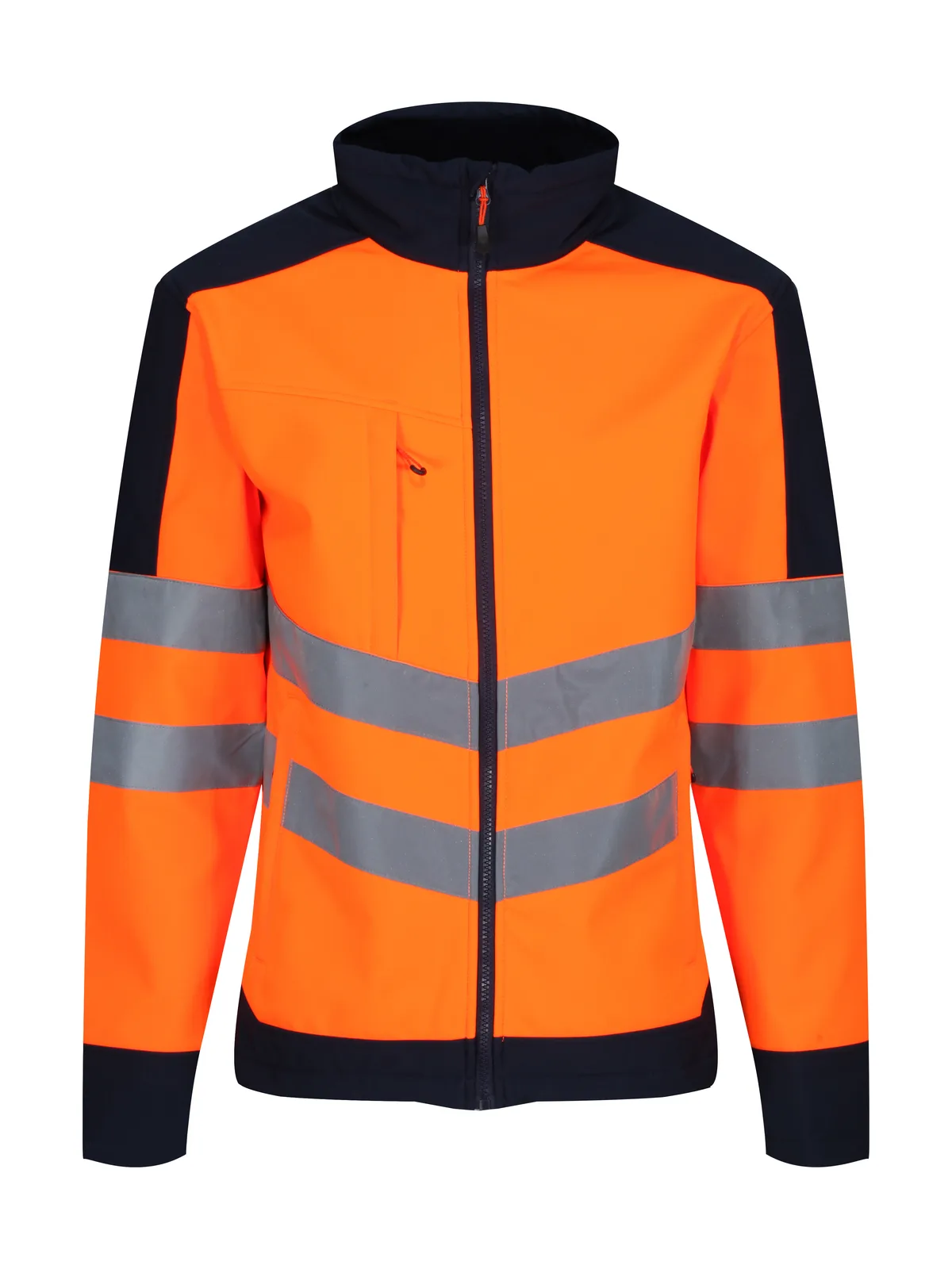 Hi-Vis 3 Layer Softshell Reflective Work Jacket — ORANGE / NAVY