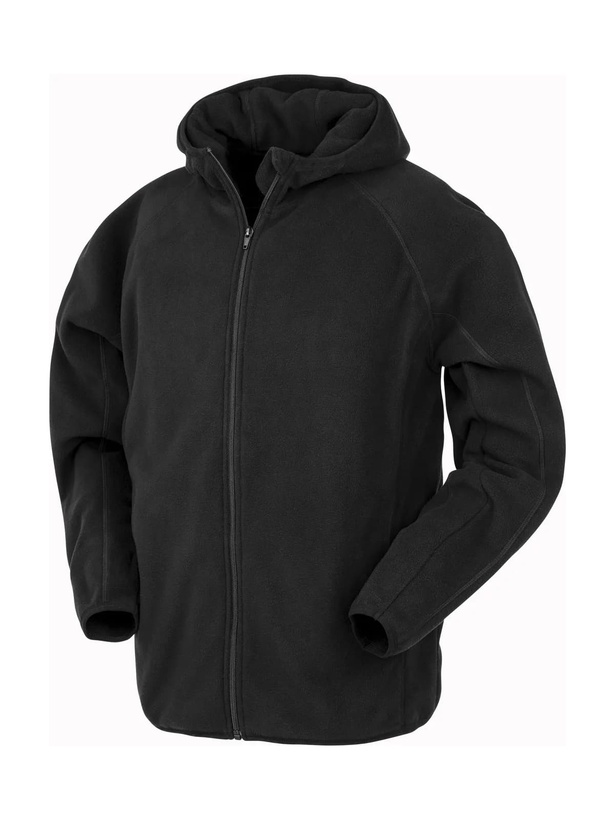 Hooded Recycled Microfleece Jacket — BLACK