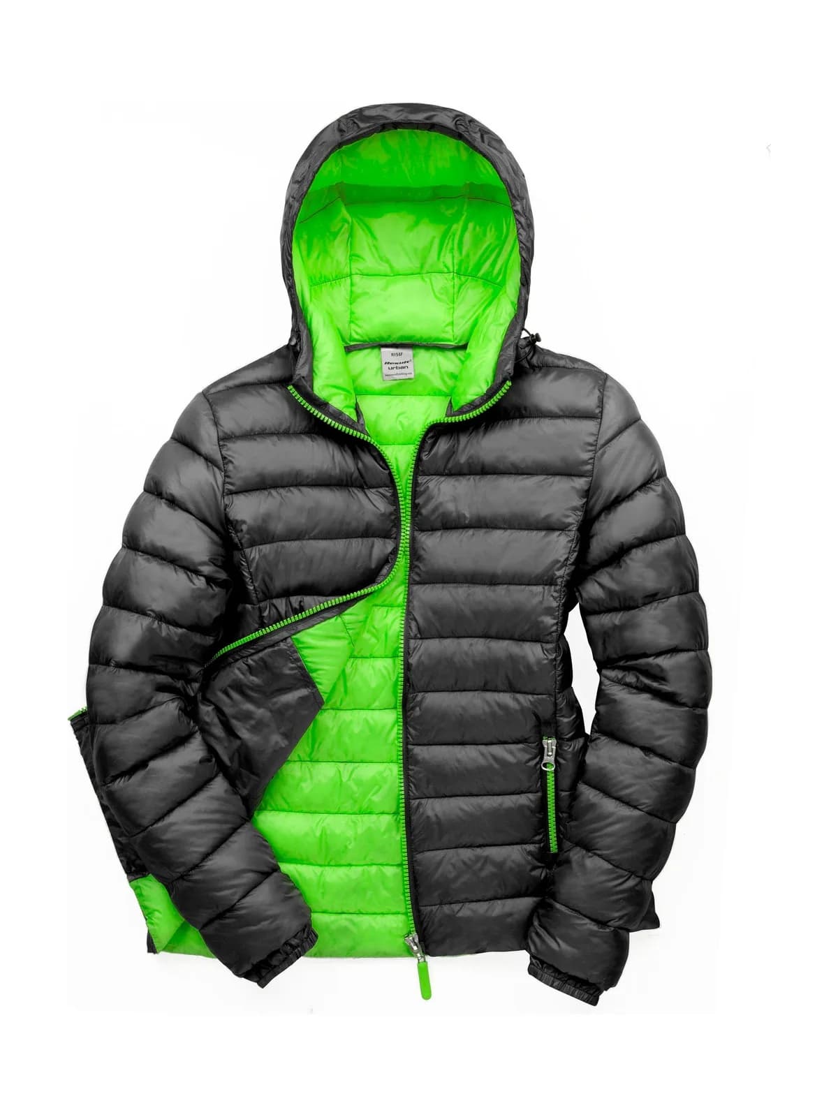 Womens Snow Bird Hooded Jacket — BLACK/LIME