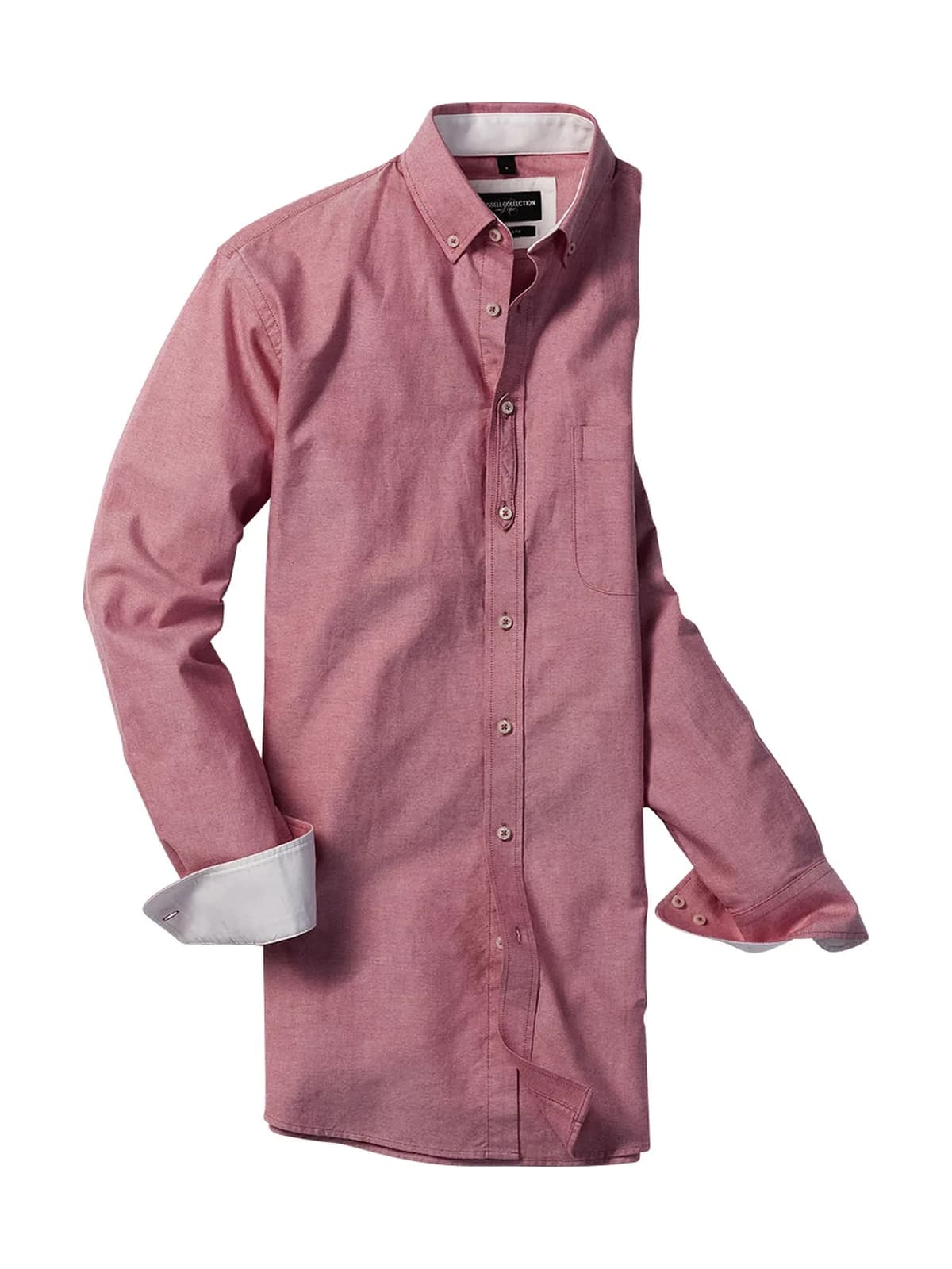 Men's Long Sleeve Tailored Washed Oxford Shirt — OXFORD RED/CREAM