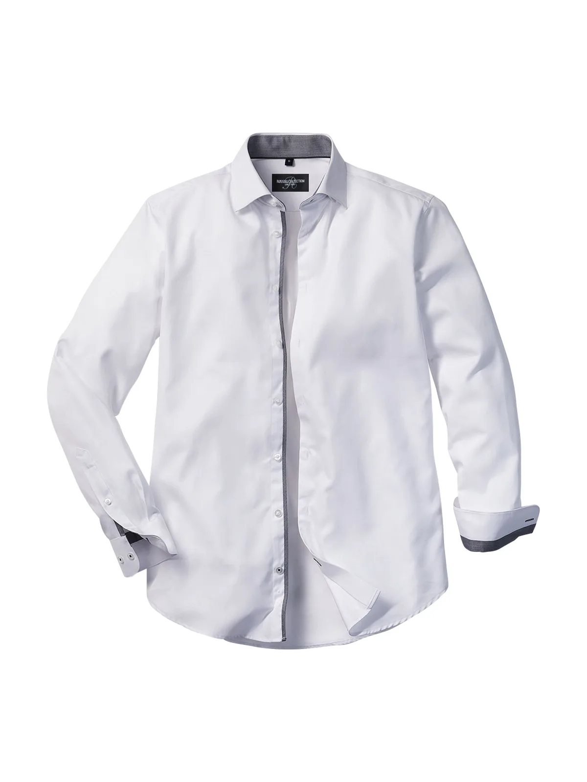 Men's Long Sleeve Tailored Contrast Herringbone Shirt — WHITE/SILVER/CONVOY GREY
