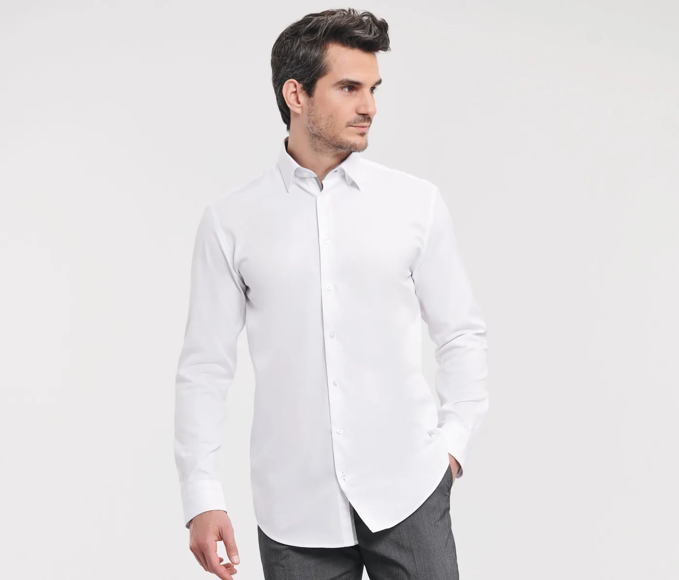 Men's Long Sleeve Tailored Contrast Herringbone Shirt — customisable Shirts by Russell Collection