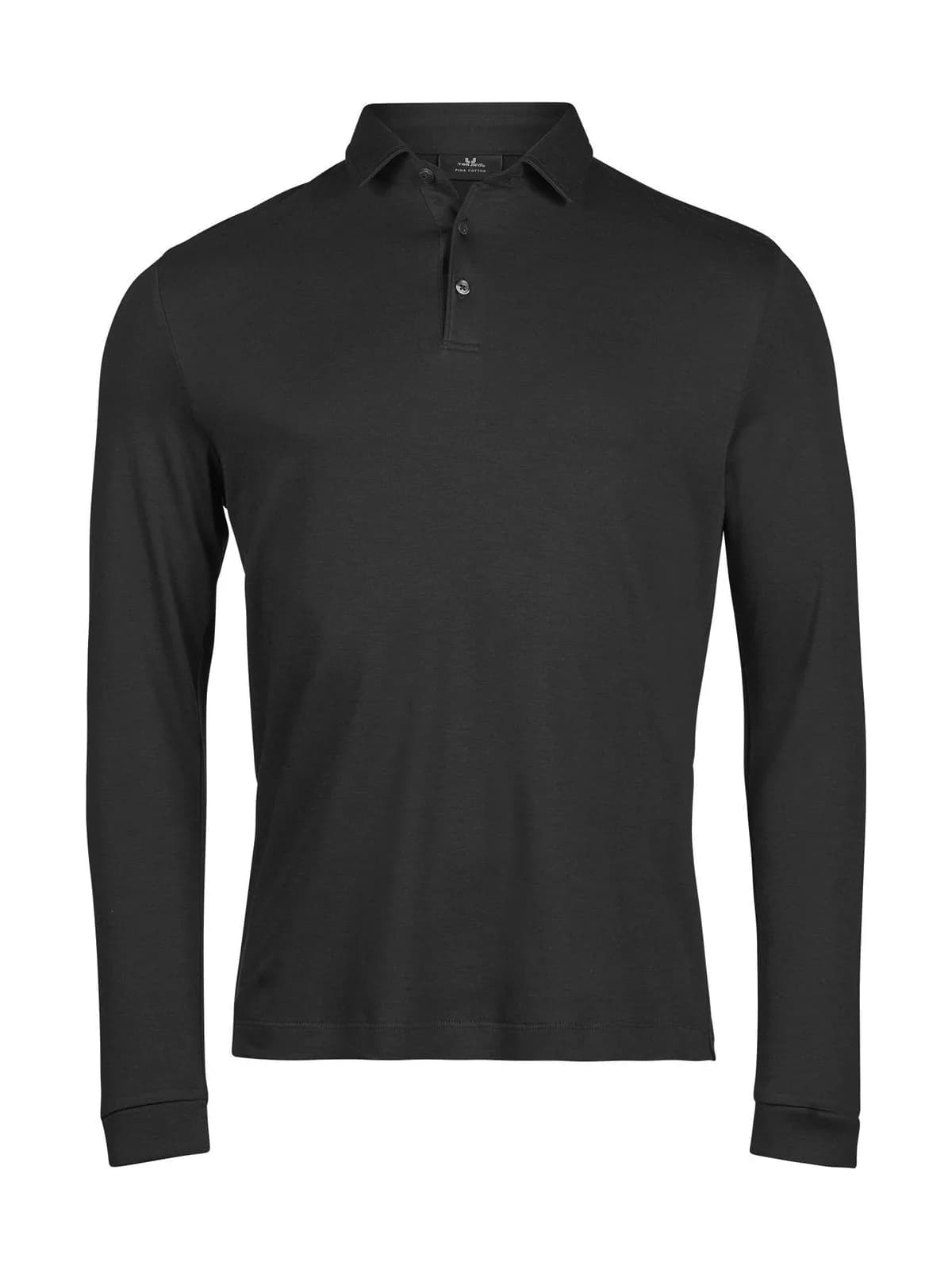 Pima Cotton Long Sleeve Polo — BLACK