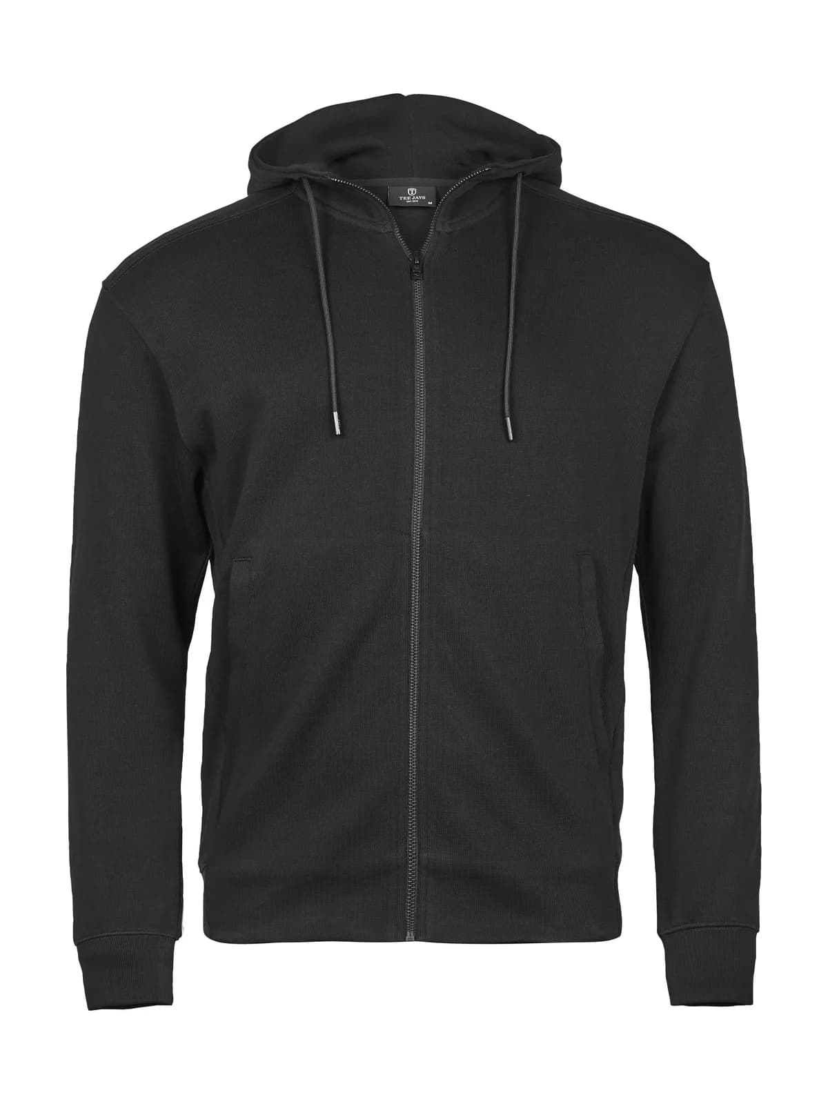 Ribbed Interlock Hooded Full Zip — BLACK