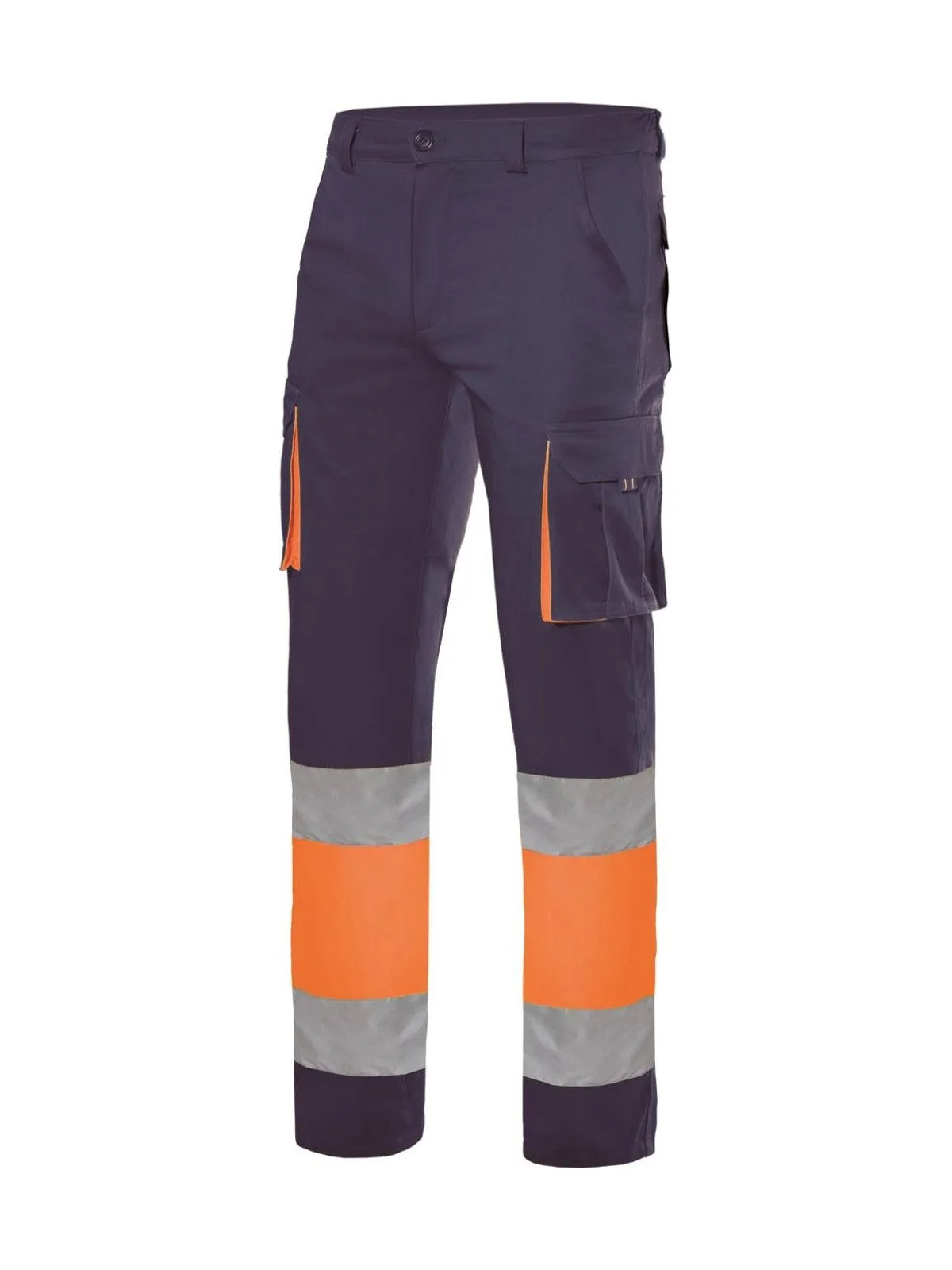 Pantalone stretch bicolore multitasche — NAVY / FLUO ORANGE